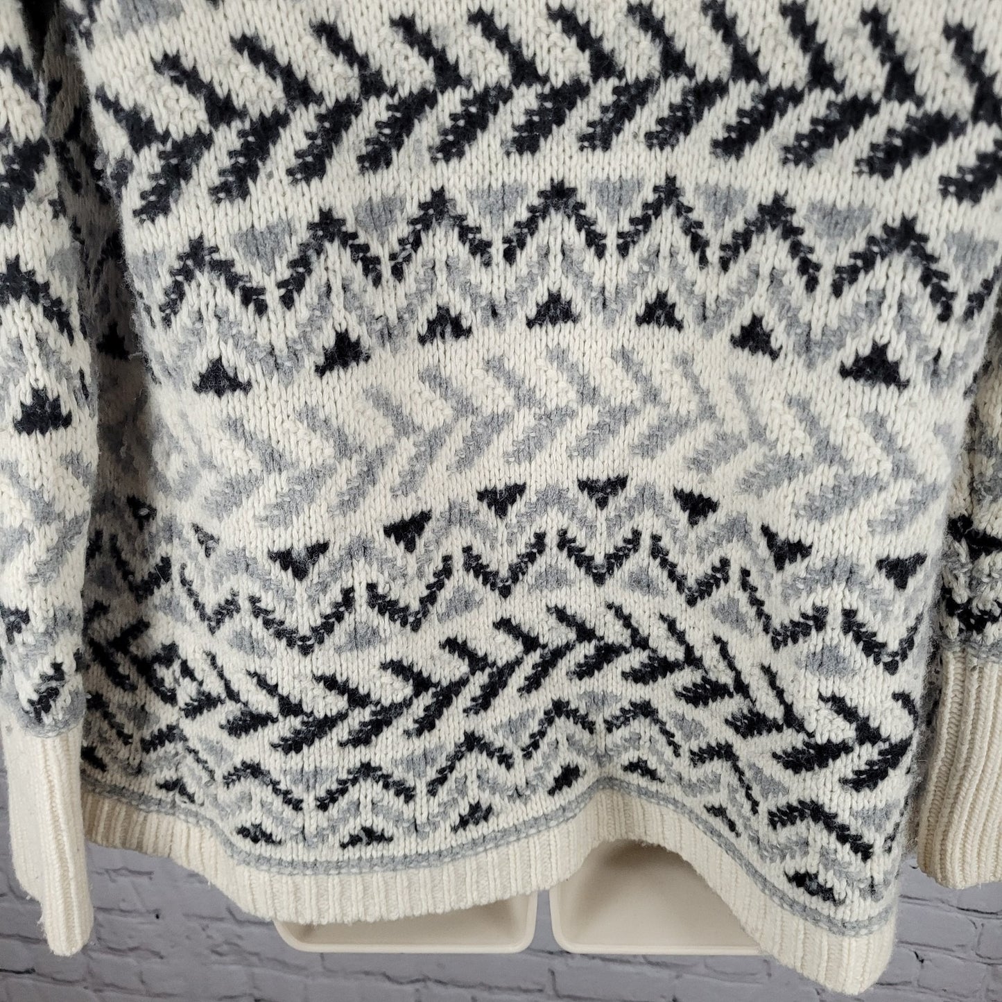 Ellen Tracy Lambswool Blend Ivory & Grey Geometric Open Cardigan Size Small S