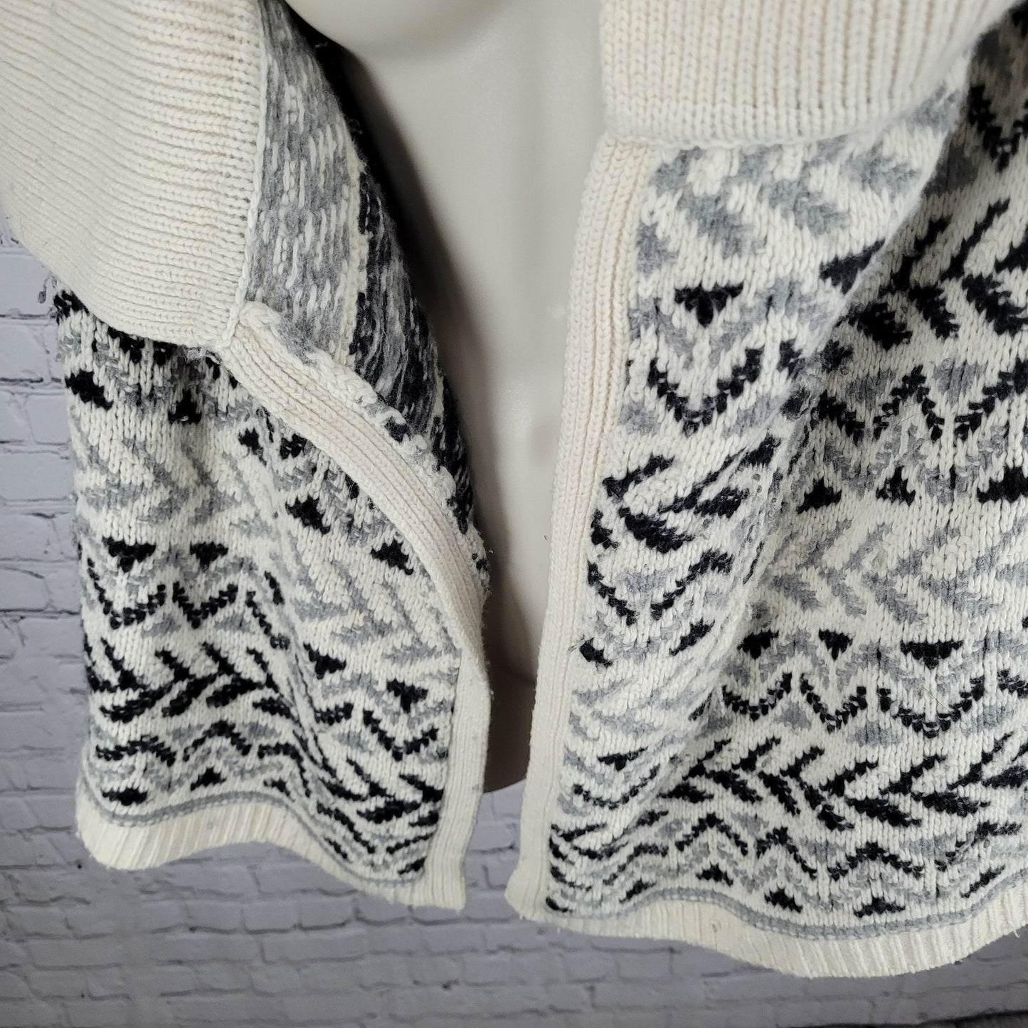 Ellen Tracy Lambswool Blend Ivory & Grey Geometric Open Cardigan Size Small S