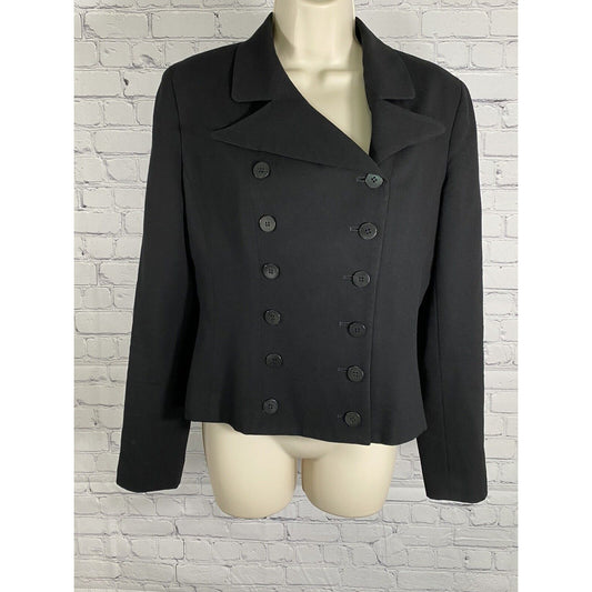 Ann Taylor Black 100% Wool Double Breasted Peak Lapel Blazer Jacket Womens 4