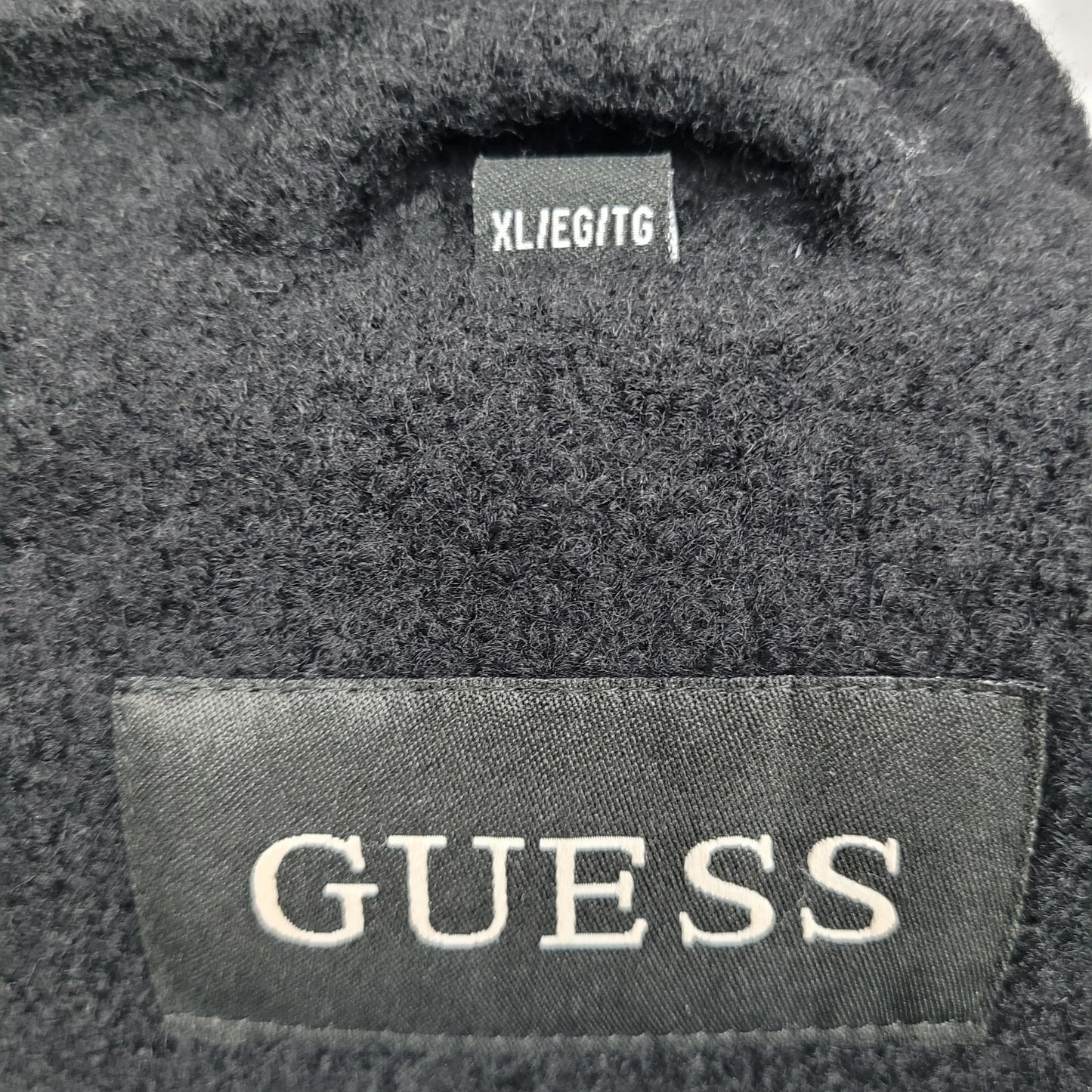 Guess Black Wool Blend Double Breasted Silver Buttoned Lined Long Pea Coat XL