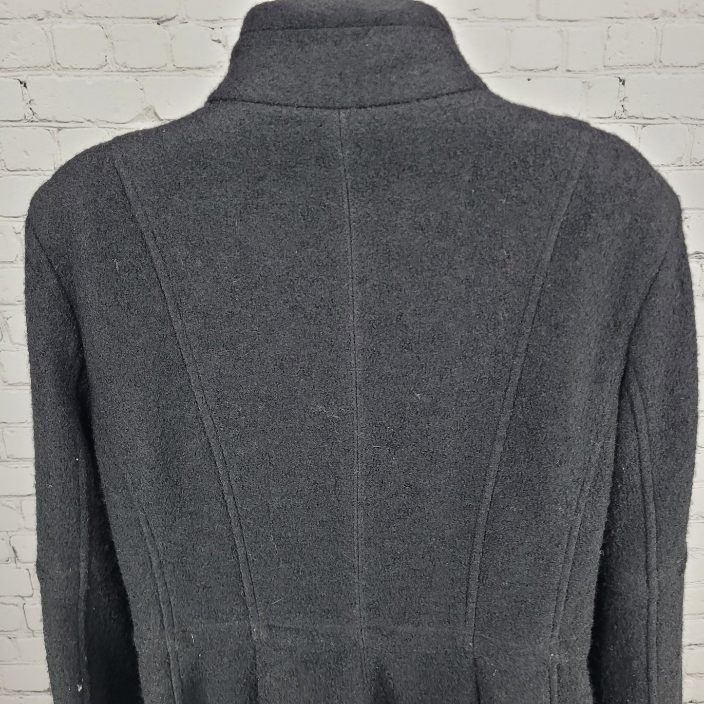 Guess Black Wool Blend Double Breasted Silver Buttoned Lined Long Pea Coat XL