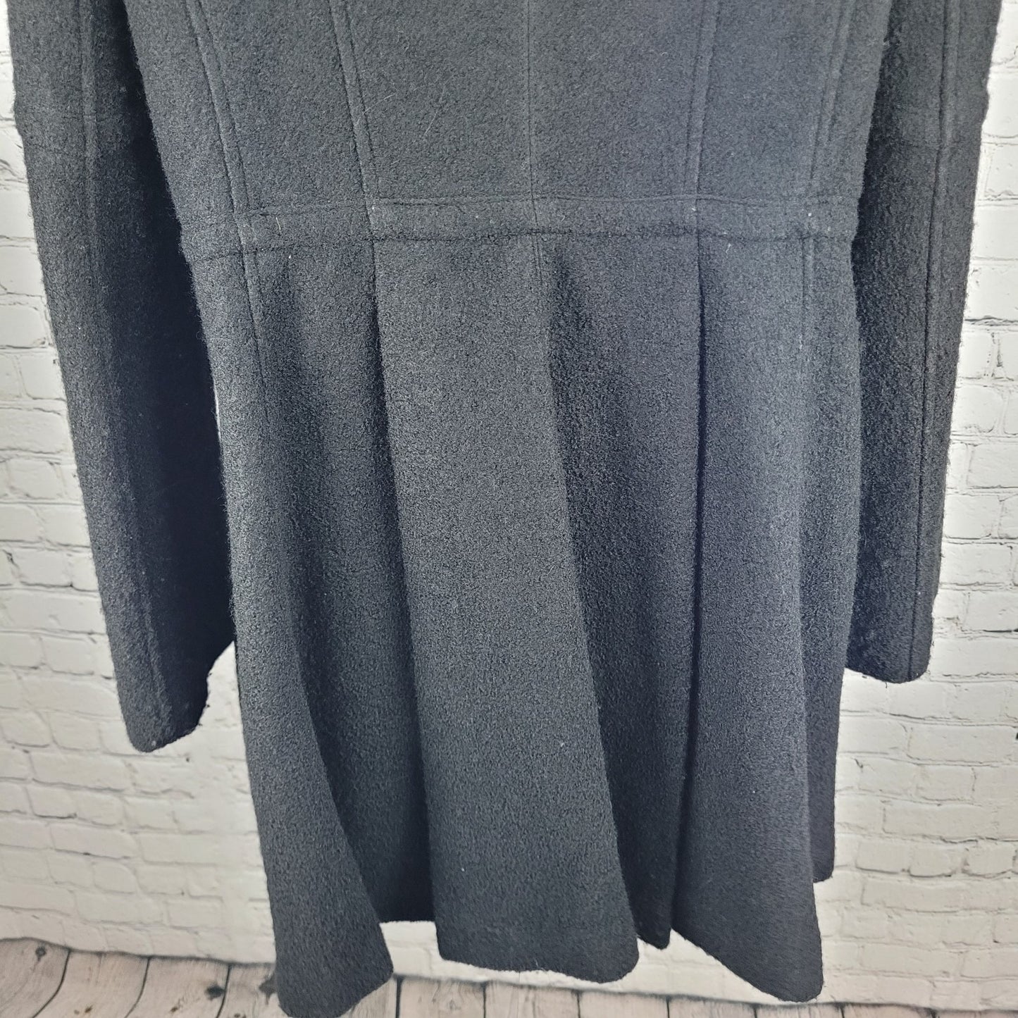 Guess Black Wool Blend Double Breasted Silver Buttoned Lined Long Pea Coat XL