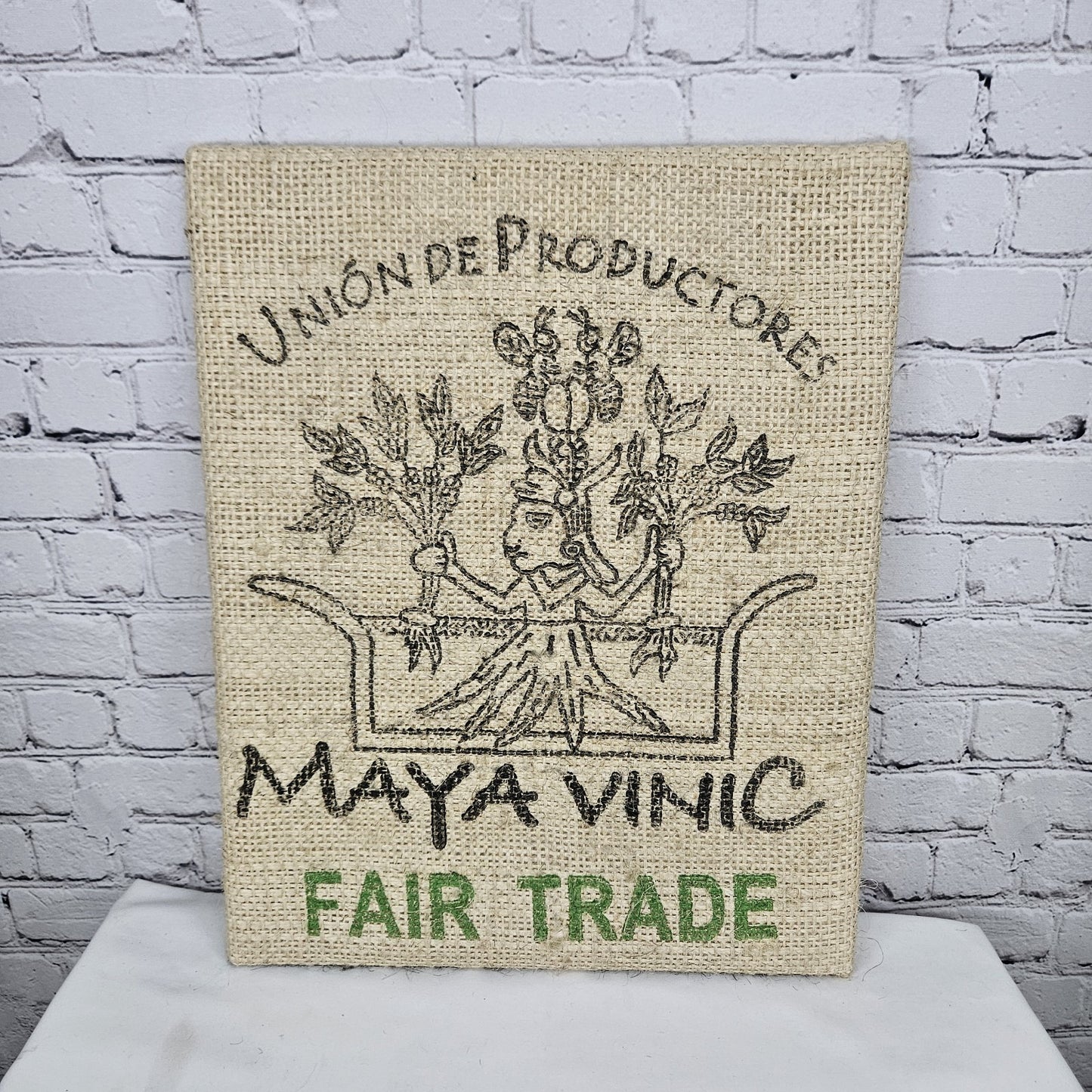 Maya Vinic Coffee Authentic Burlap Sack Wrapped Canvas Wood Framed Art 20x16