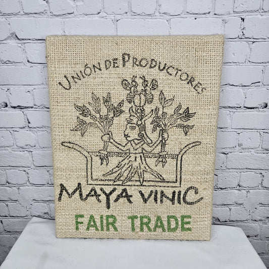 Maya Vinic Coffee Authentic Burlap Sack Wrapped Canvas Wood Framed Art 20x16