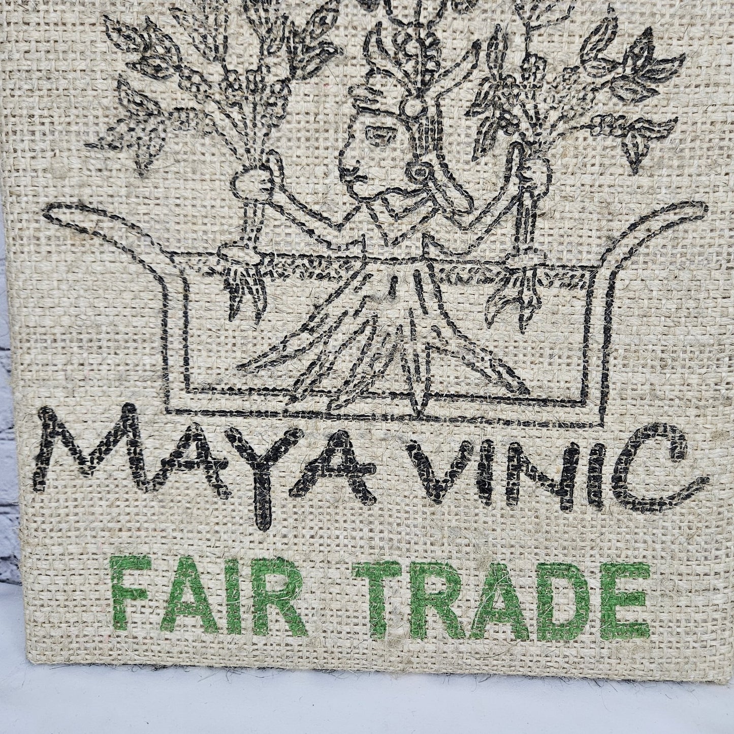 Maya Vinic Coffee Authentic Burlap Sack Wrapped Canvas Wood Framed Art 20x16