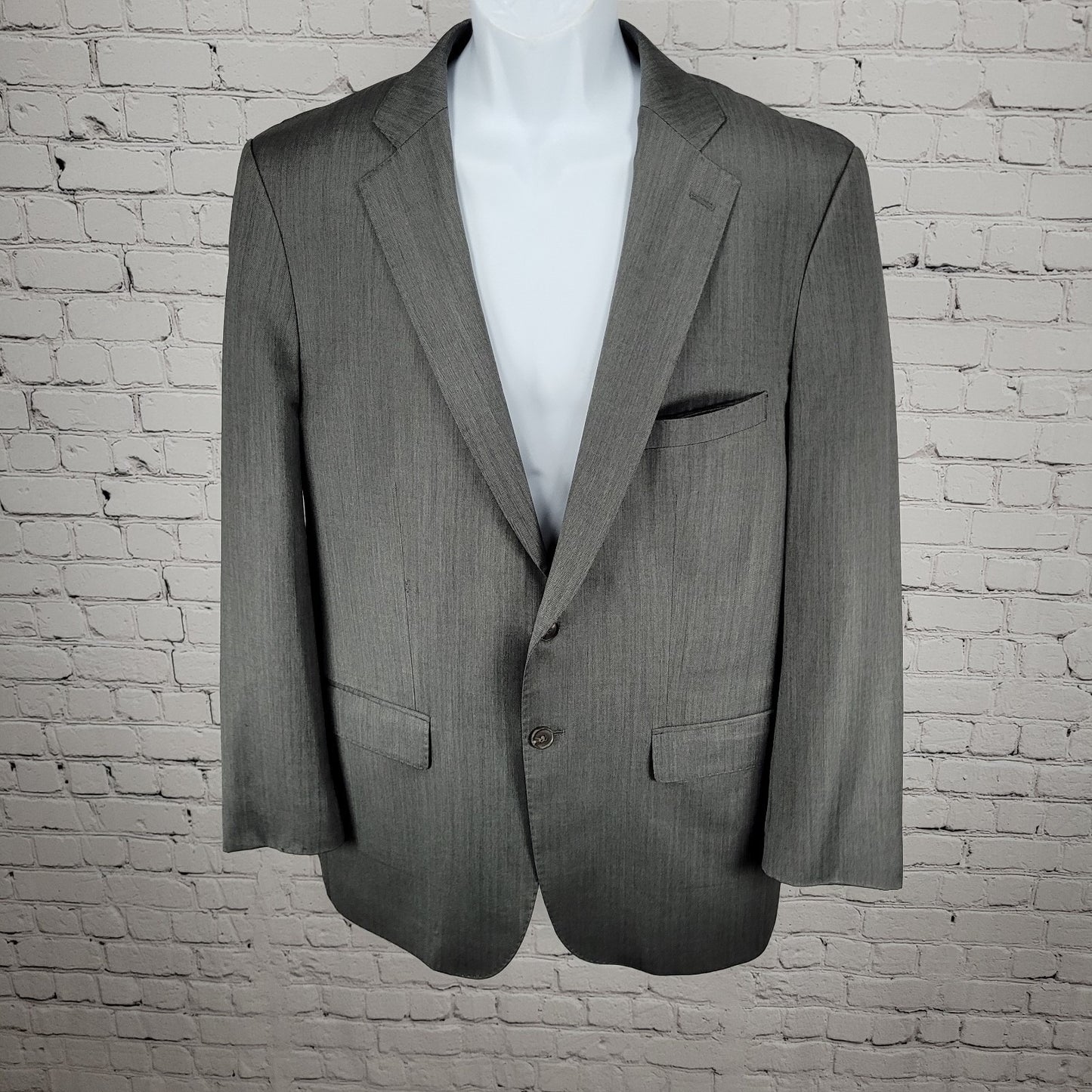 Zara Man Grey Herringbone 2 Button Vented Notch Blazer Sport Coat Size 46