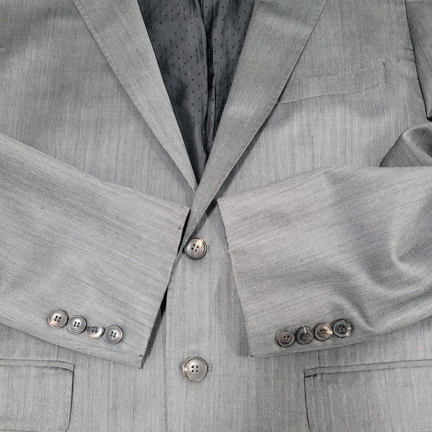 Zara Man Grey Herringbone 2 Button Vented Notch Blazer Sport Coat Size 46