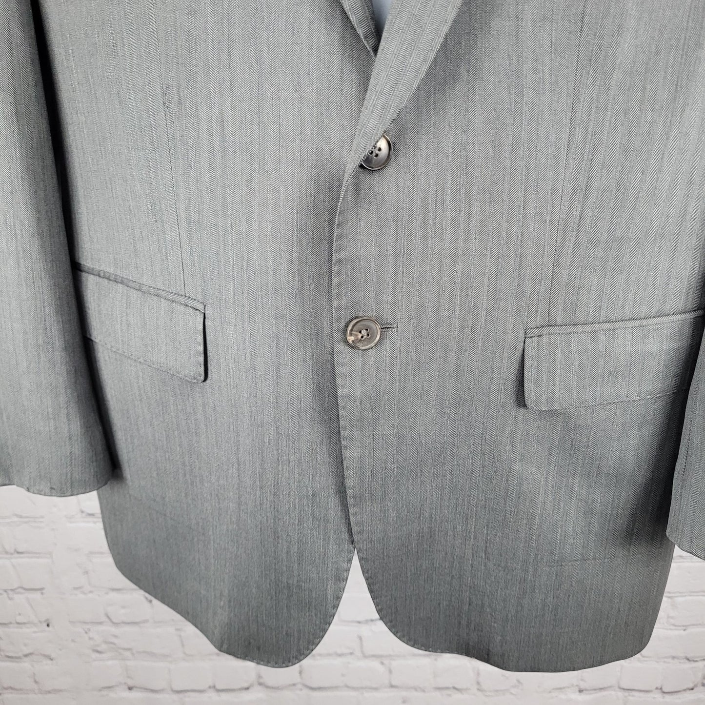 Zara Man Grey Herringbone 2 Button Vented Notch Blazer Sport Coat Size 46