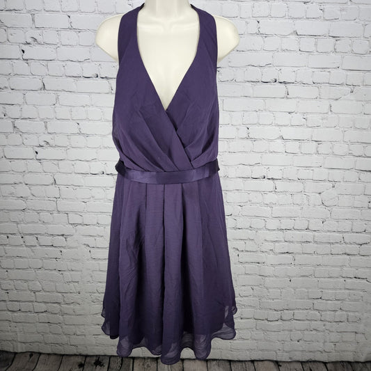 White Vera Wang Purple Chiffon Bow Tie Halter Satin Belted Pleated Midi Dress 18
