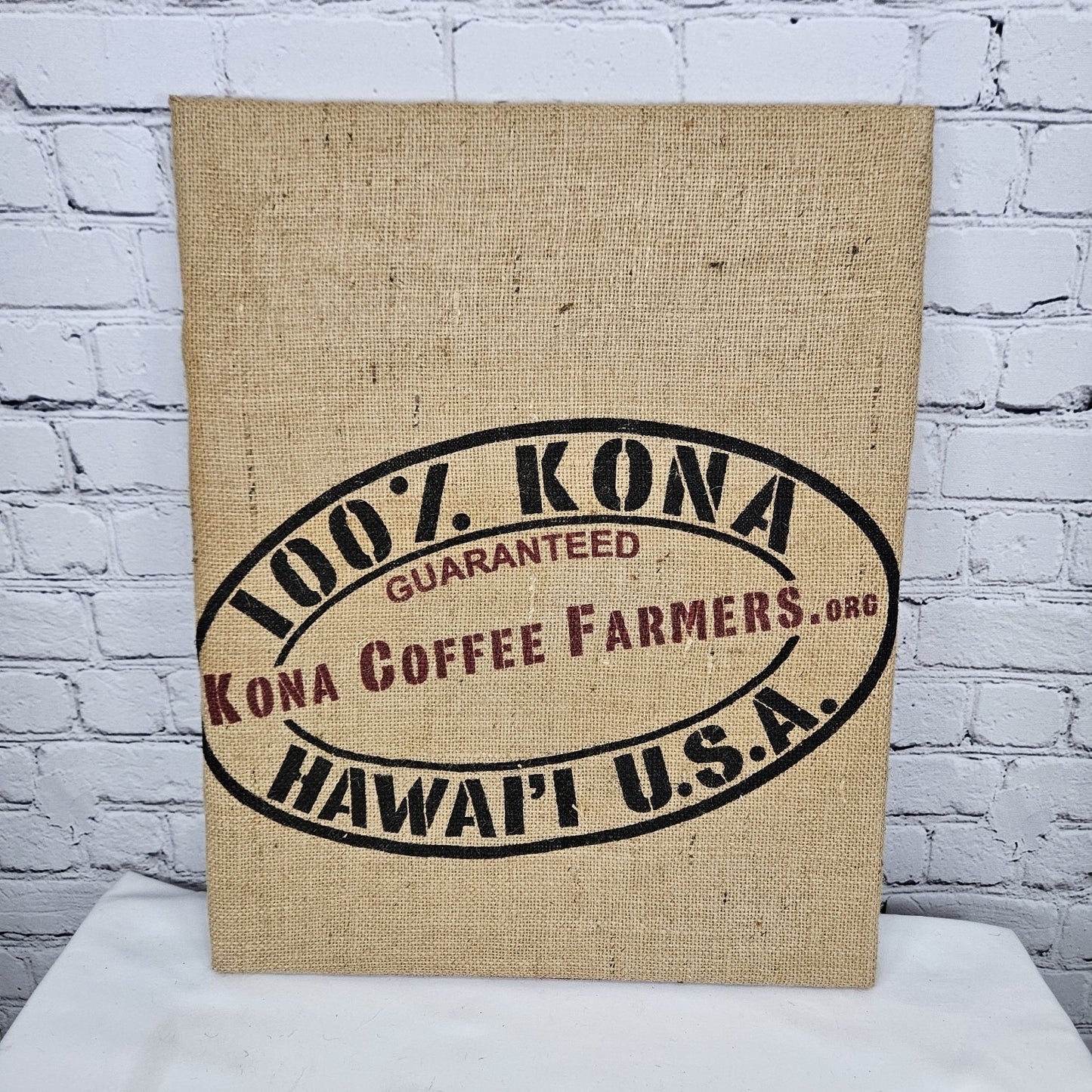 Kona Hawaii Coffee Authentic Burlap Sack Wrapped Canvas Wood Framed Art 20x16