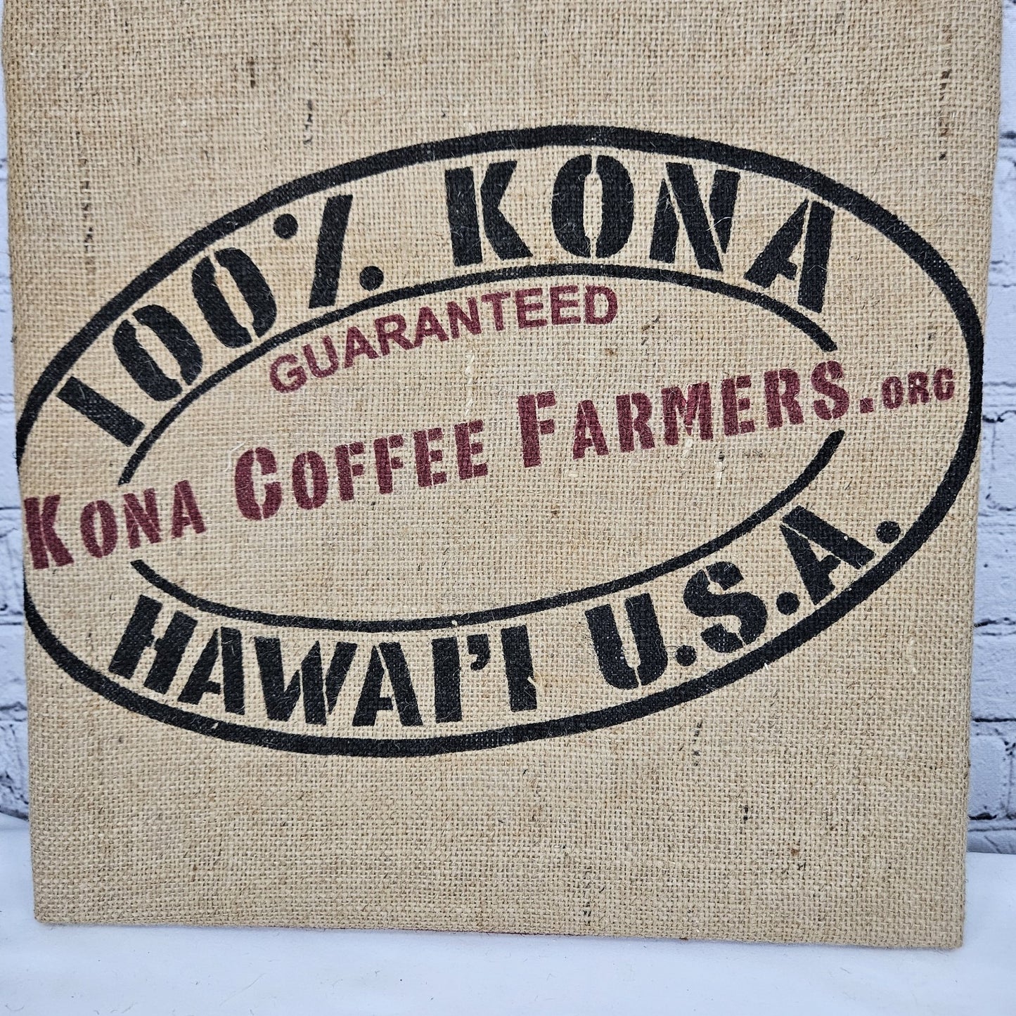 Kona Hawaii Coffee Authentic Burlap Sack Wrapped Canvas Wood Framed Art 20x16