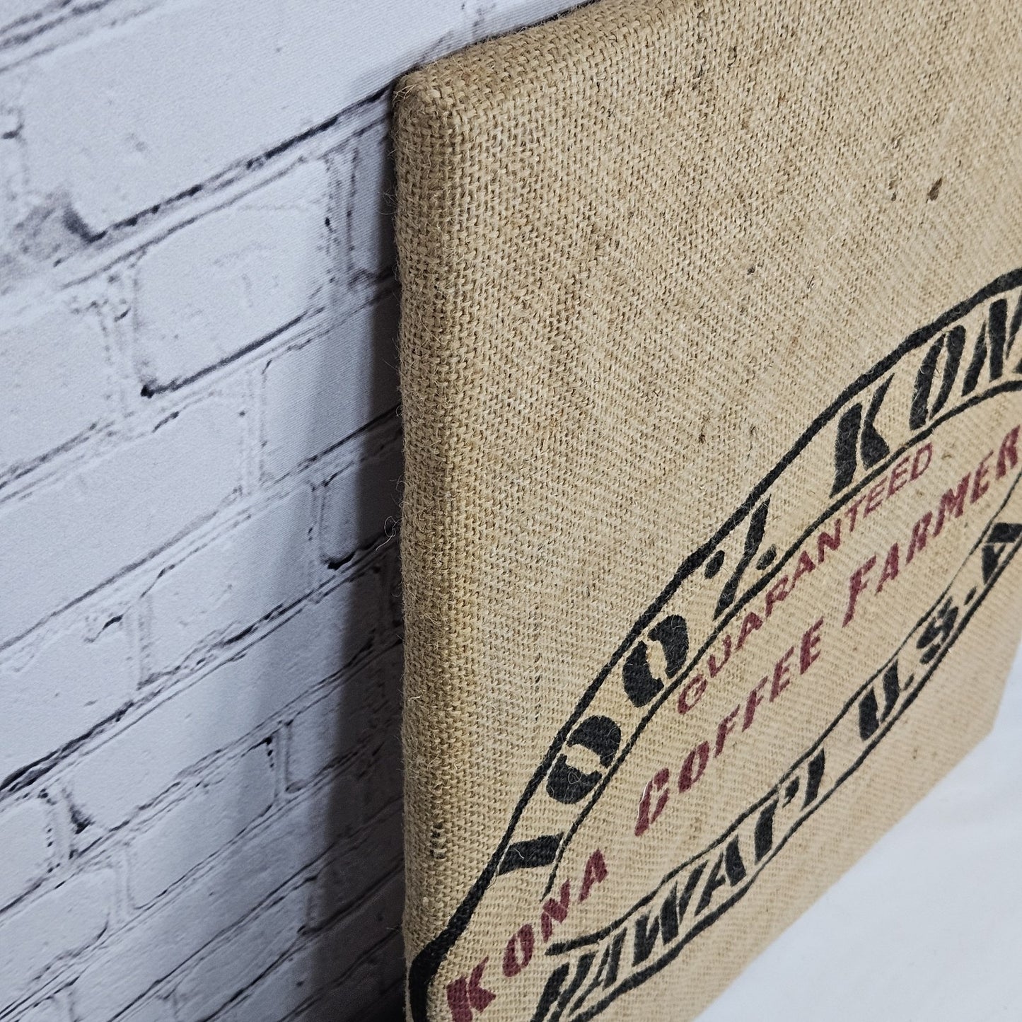 Kona Hawaii Coffee Authentic Burlap Sack Wrapped Canvas Wood Framed Art 20x16