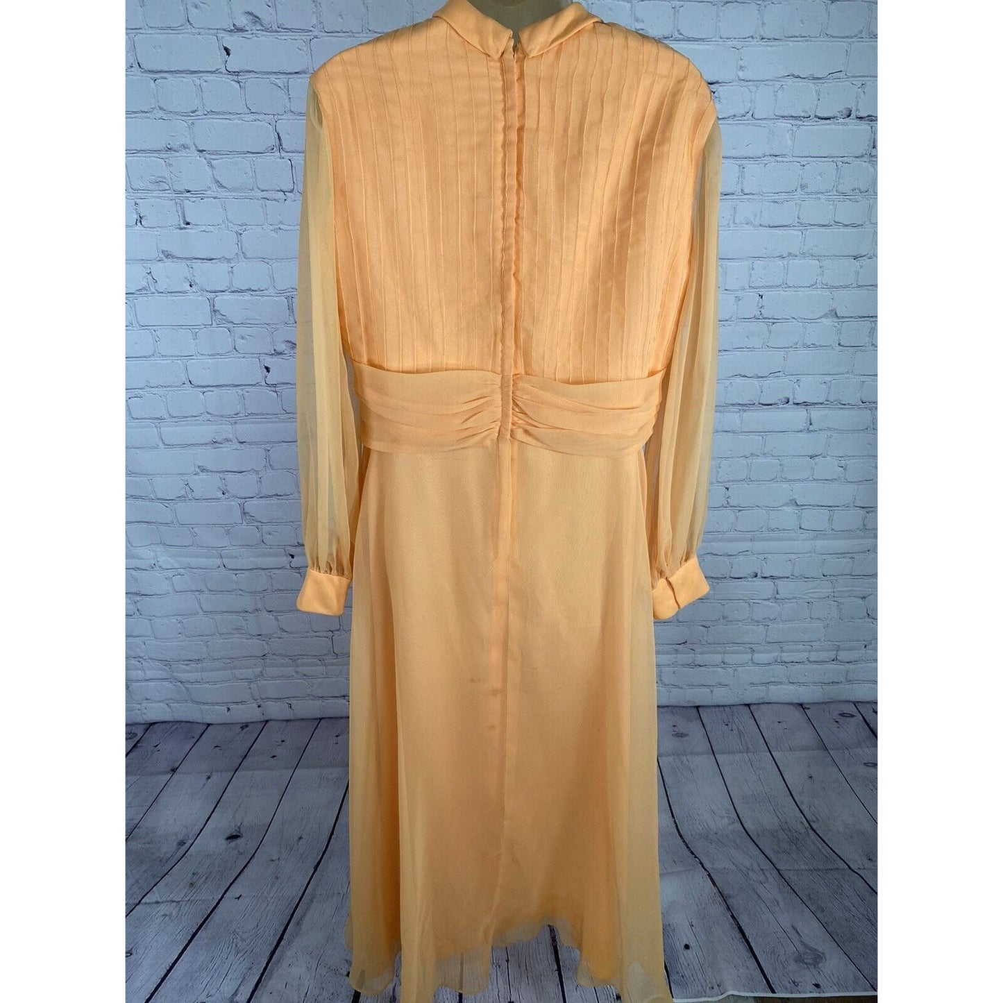 VTG Lee Jordan Orange Long High Neck Back Zip Lined Sheer Sleeve Dress M
