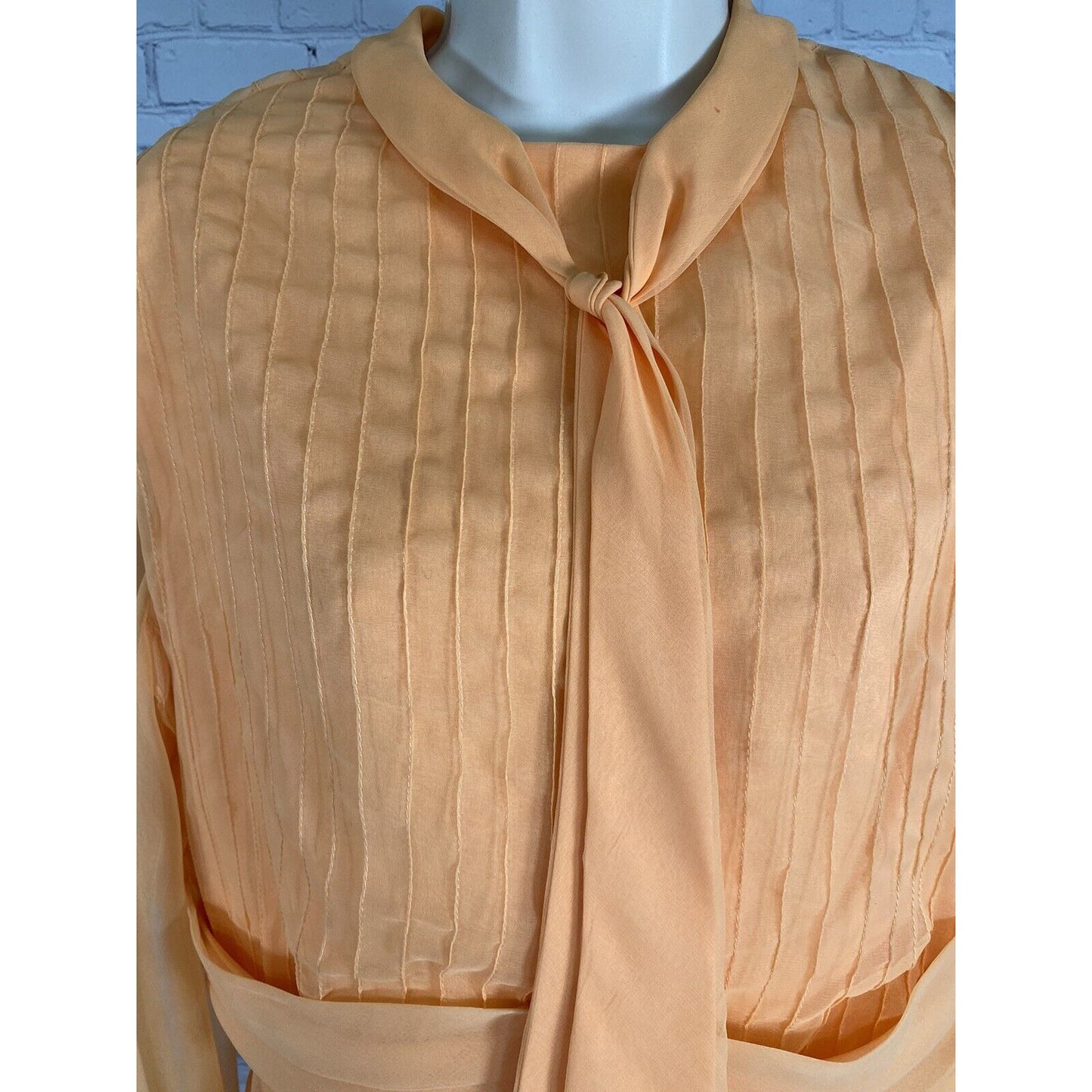 VTG Lee Jordan Orange Long High Neck Back Zip Lined Sheer Sleeve Dress M