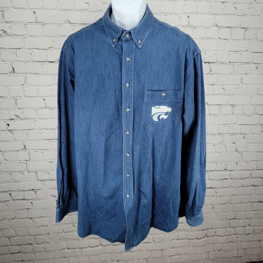 Kansas State Wildcats Creekwood Blue Cotton Button Down Shirt USA Made Size 2XT