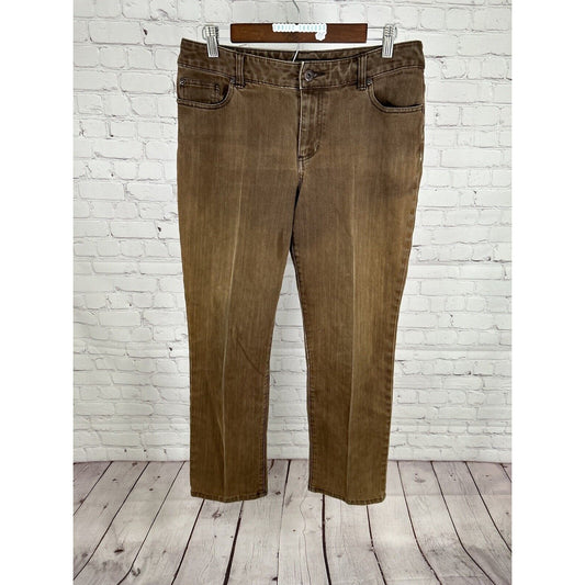 Chico’s Platinum Brown Mid Rise Stretch Straight Leg Denim Jeans 10S (32 x 28)