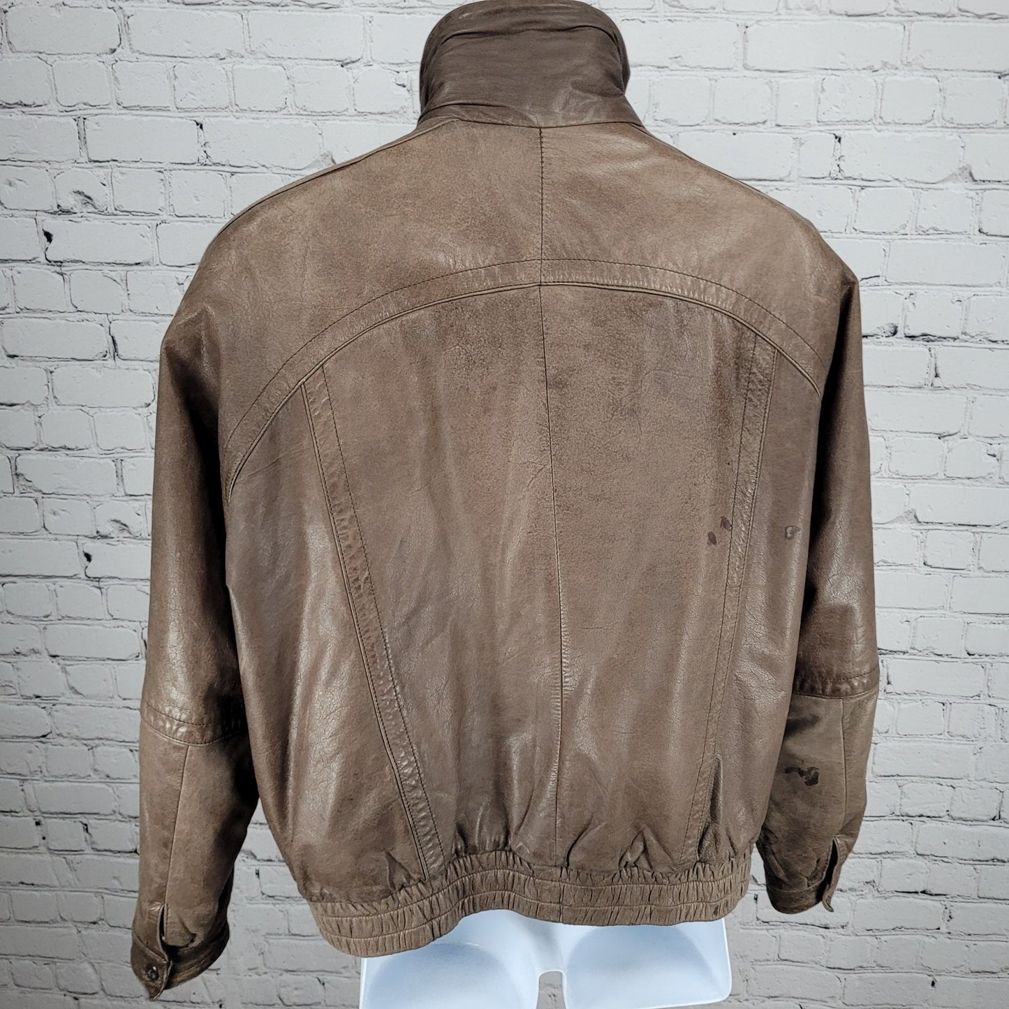 VTG Aggio Brown Genuine Soft Leather Full Zip Snap Pockets Bomber Jacket Large L