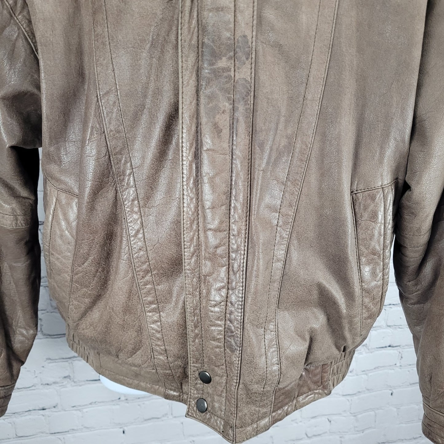VTG Aggio Brown Genuine Soft Leather Full Zip Snap Pockets Bomber Jacket Large L