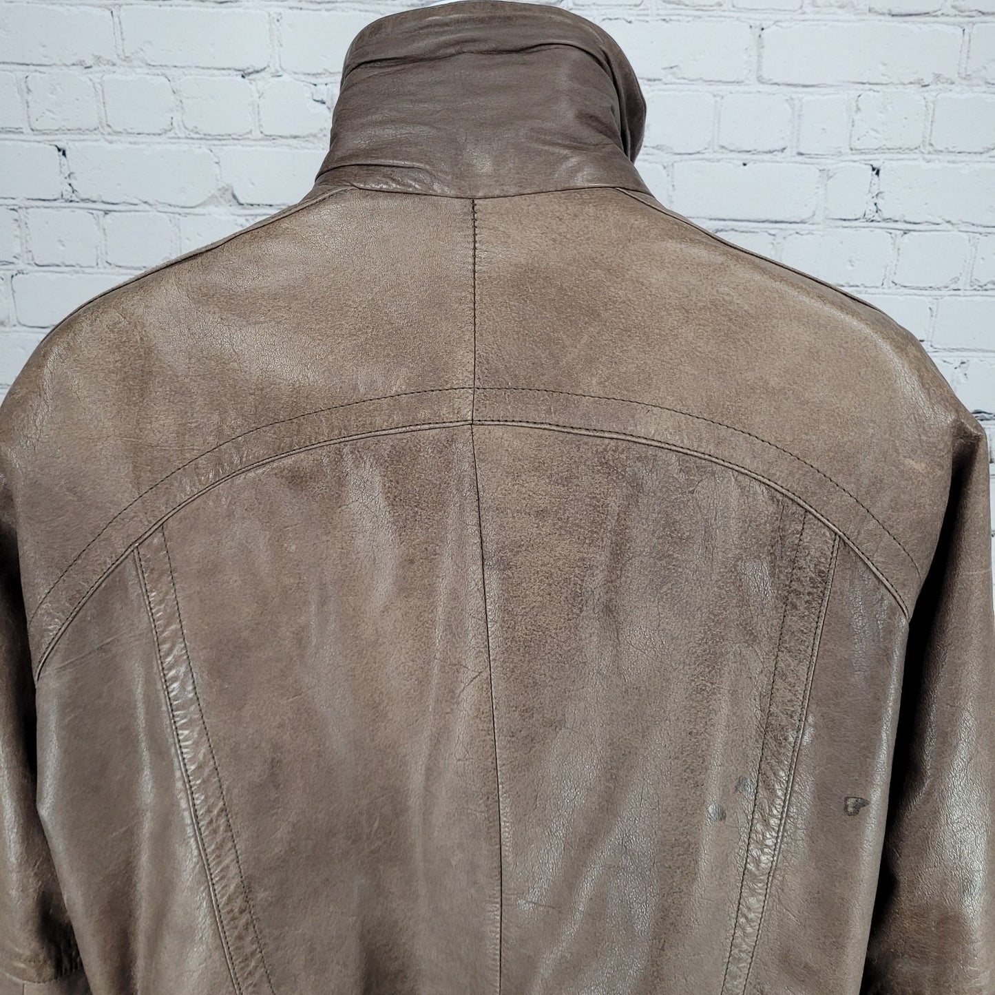 VTG Aggio Brown Genuine Soft Leather Full Zip Snap Pockets Bomber Jacket Large L