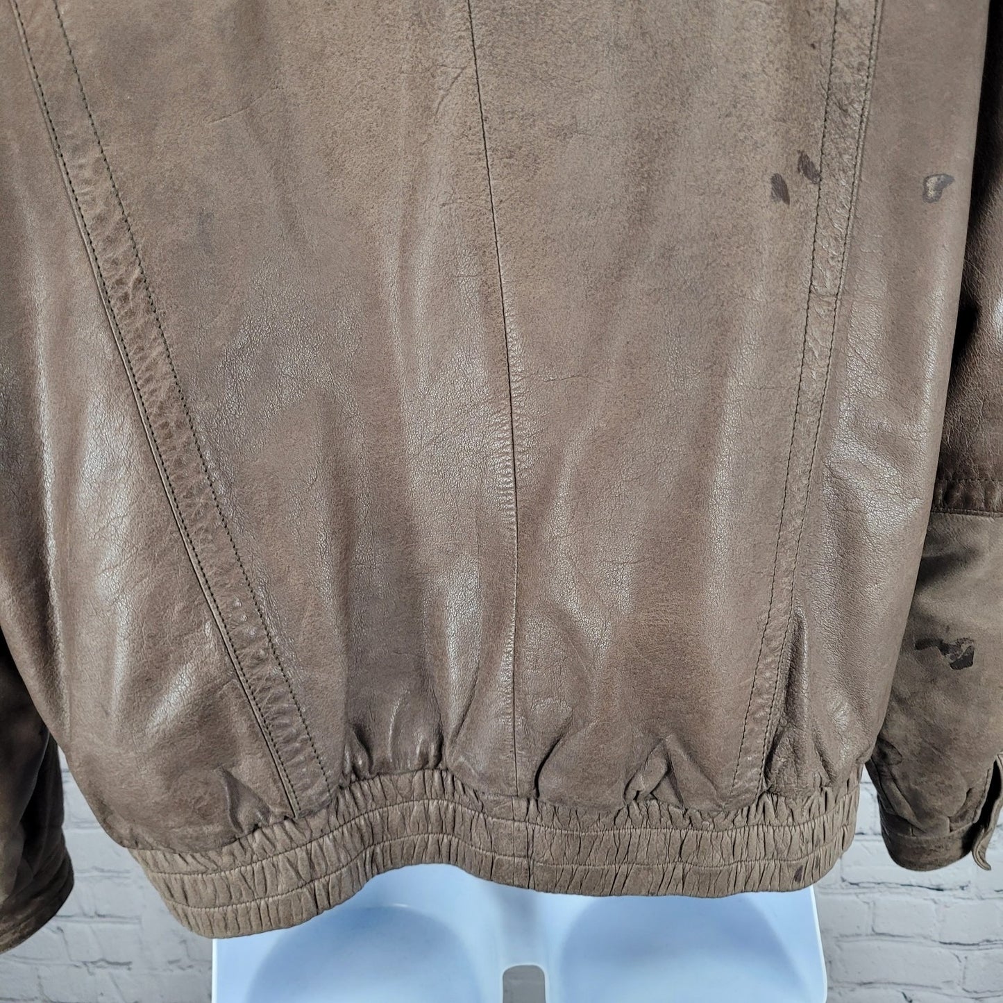 VTG Aggio Brown Genuine Soft Leather Full Zip Snap Pockets Bomber Jacket Large L
