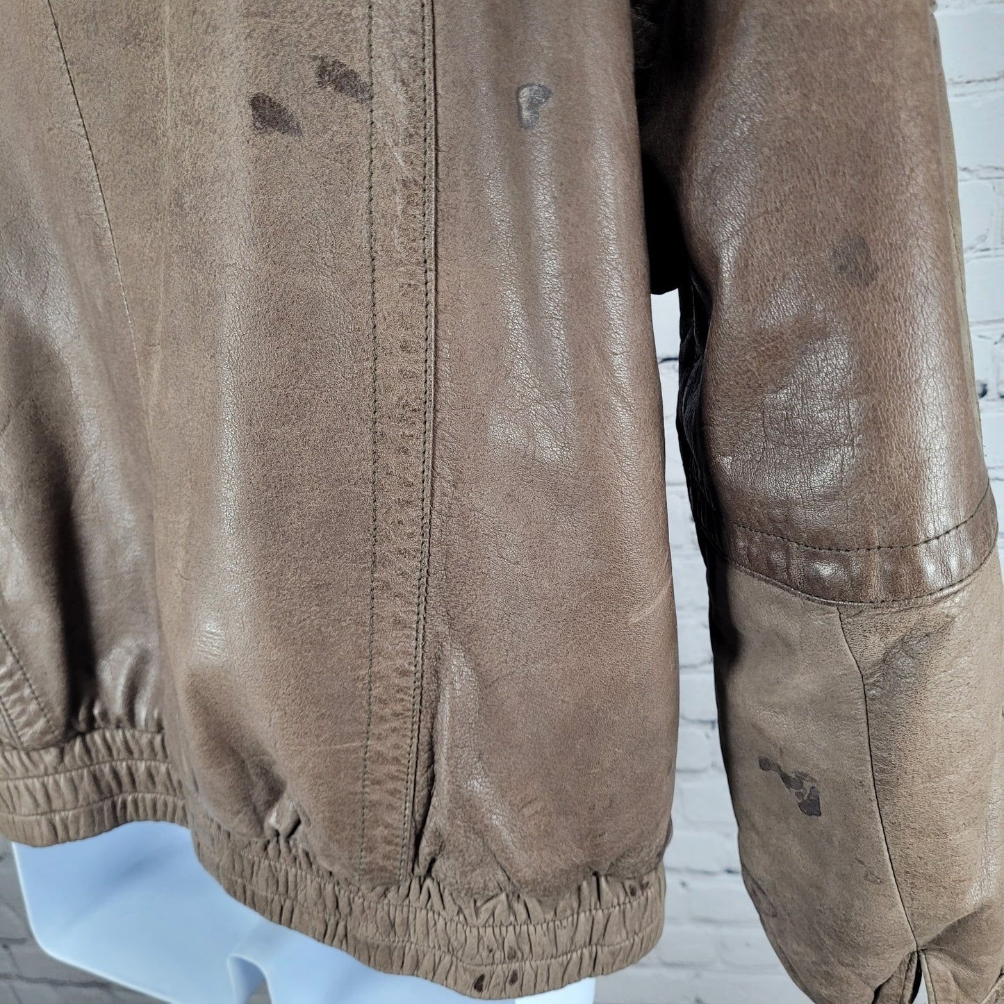 VTG Aggio Brown Genuine Soft Leather Full Zip Snap Pockets Bomber Jacket Large L