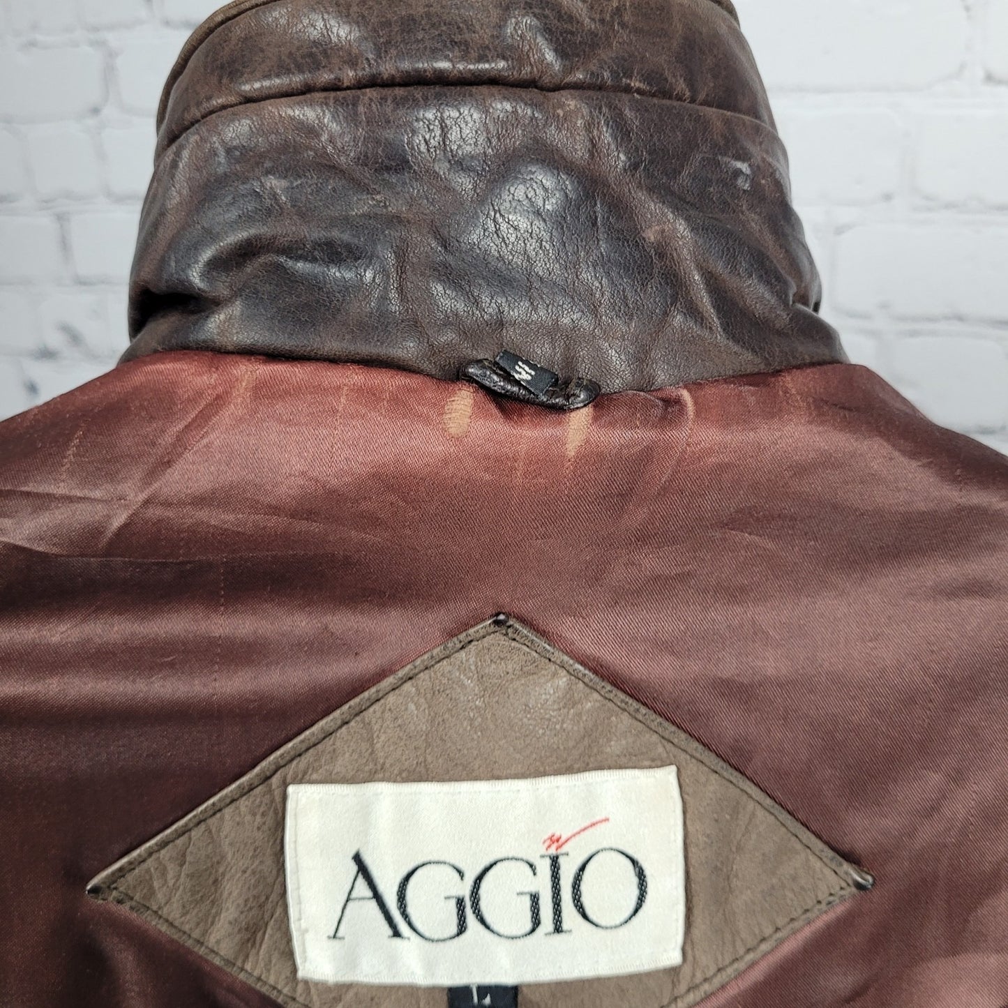 VTG Aggio Brown Genuine Soft Leather Full Zip Snap Pockets Bomber Jacket Large L