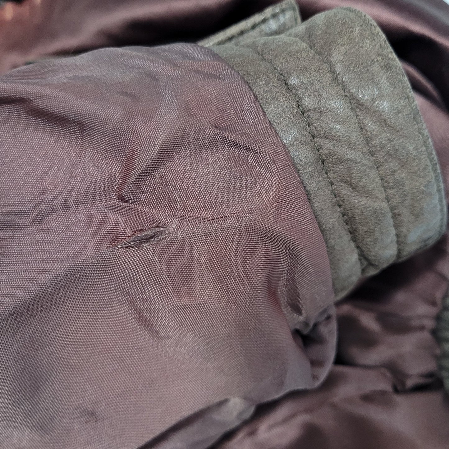 VTG Aggio Brown Genuine Soft Leather Full Zip Snap Pockets Bomber Jacket Large L