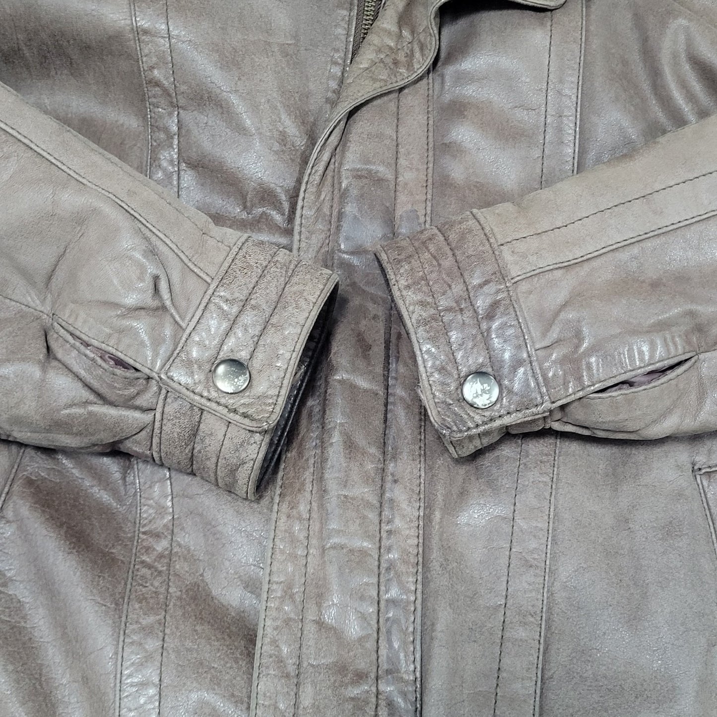 VTG Aggio Brown Genuine Soft Leather Full Zip Snap Pockets Bomber Jacket Large L