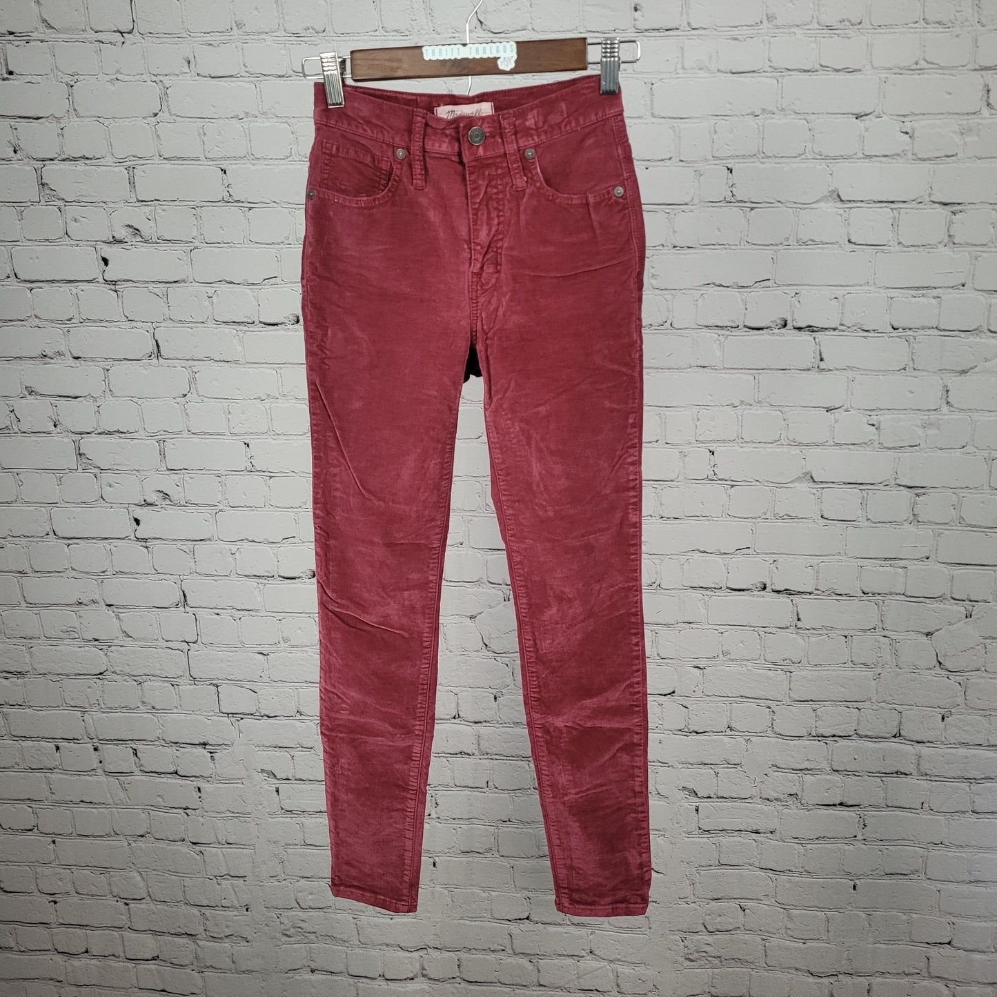 Madewell Red Velvet Corduroy 10" High Rise Stretch Skinny Pants 23 (23x27)