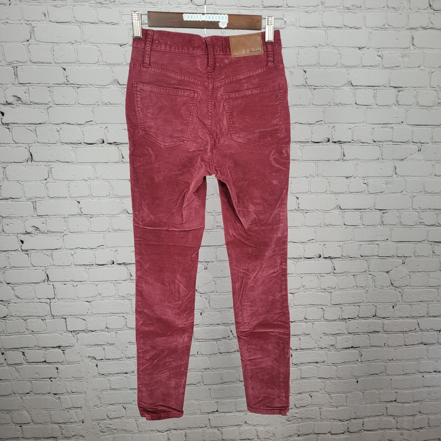 Madewell Red Velvet Corduroy 10" High Rise Stretch Skinny Pants 23 (23x27)