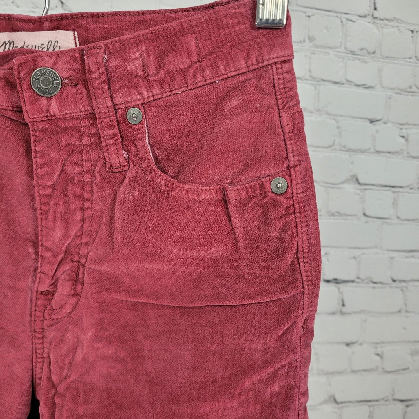 Madewell Red Velvet Corduroy 10" High Rise Stretch Skinny Pants 23 (23x27)