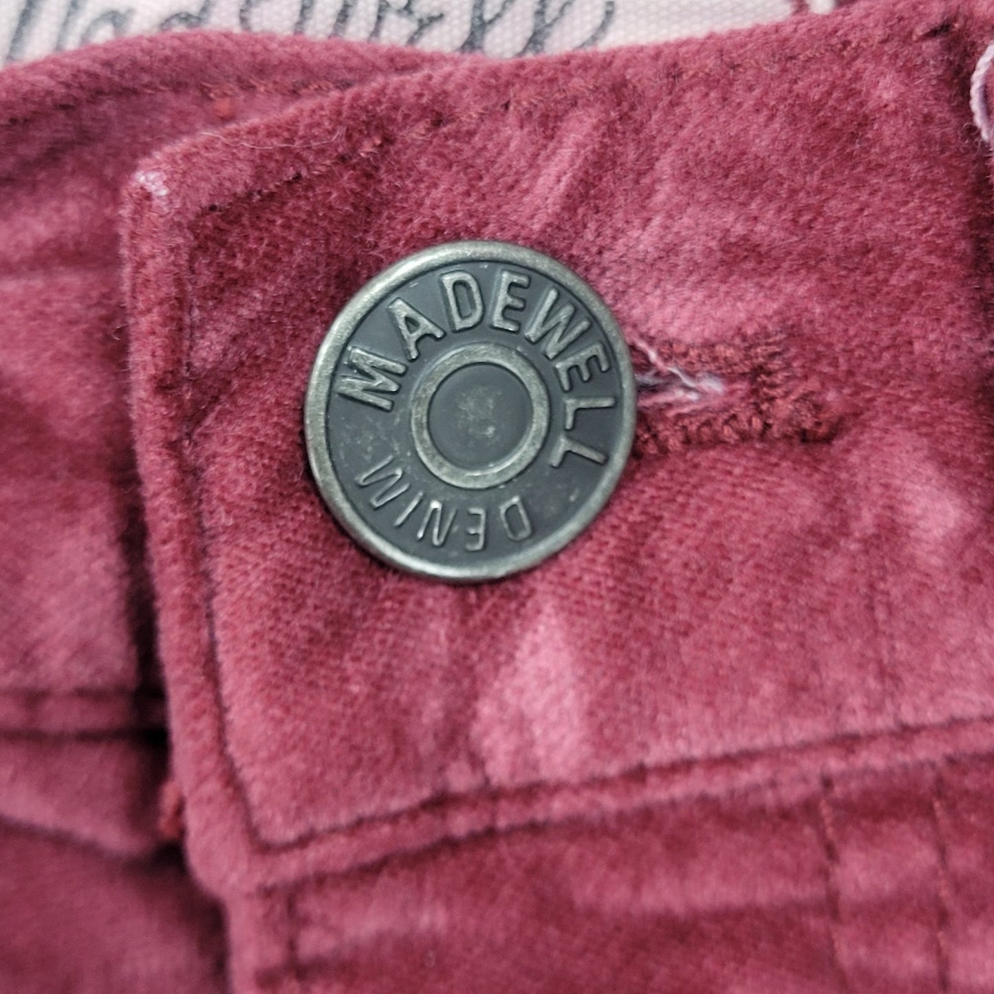 Madewell Red Velvet Corduroy 10" High Rise Stretch Skinny Pants 23 (23x27)