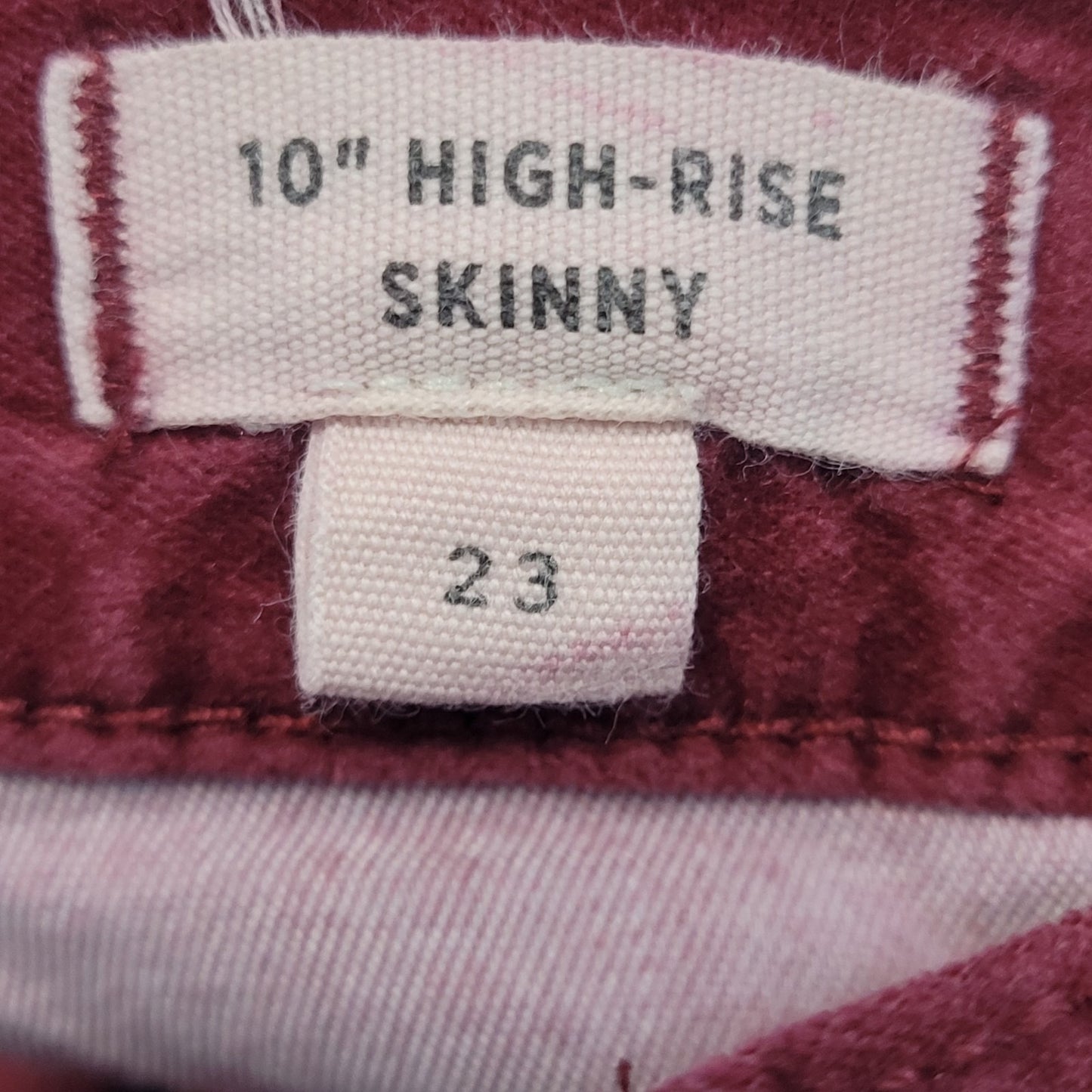 Madewell Red Velvet Corduroy 10" High Rise Stretch Skinny Pants 23 (23x27)