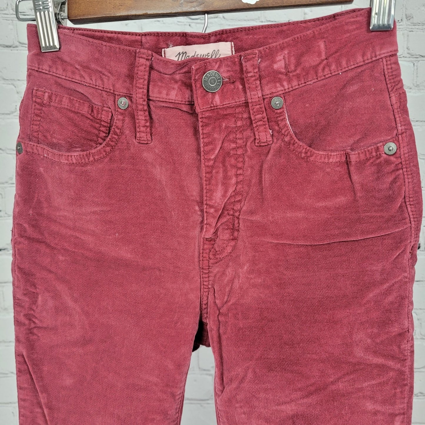 Madewell Red Velvet Corduroy 10" High Rise Stretch Skinny Pants 23 (23x27)