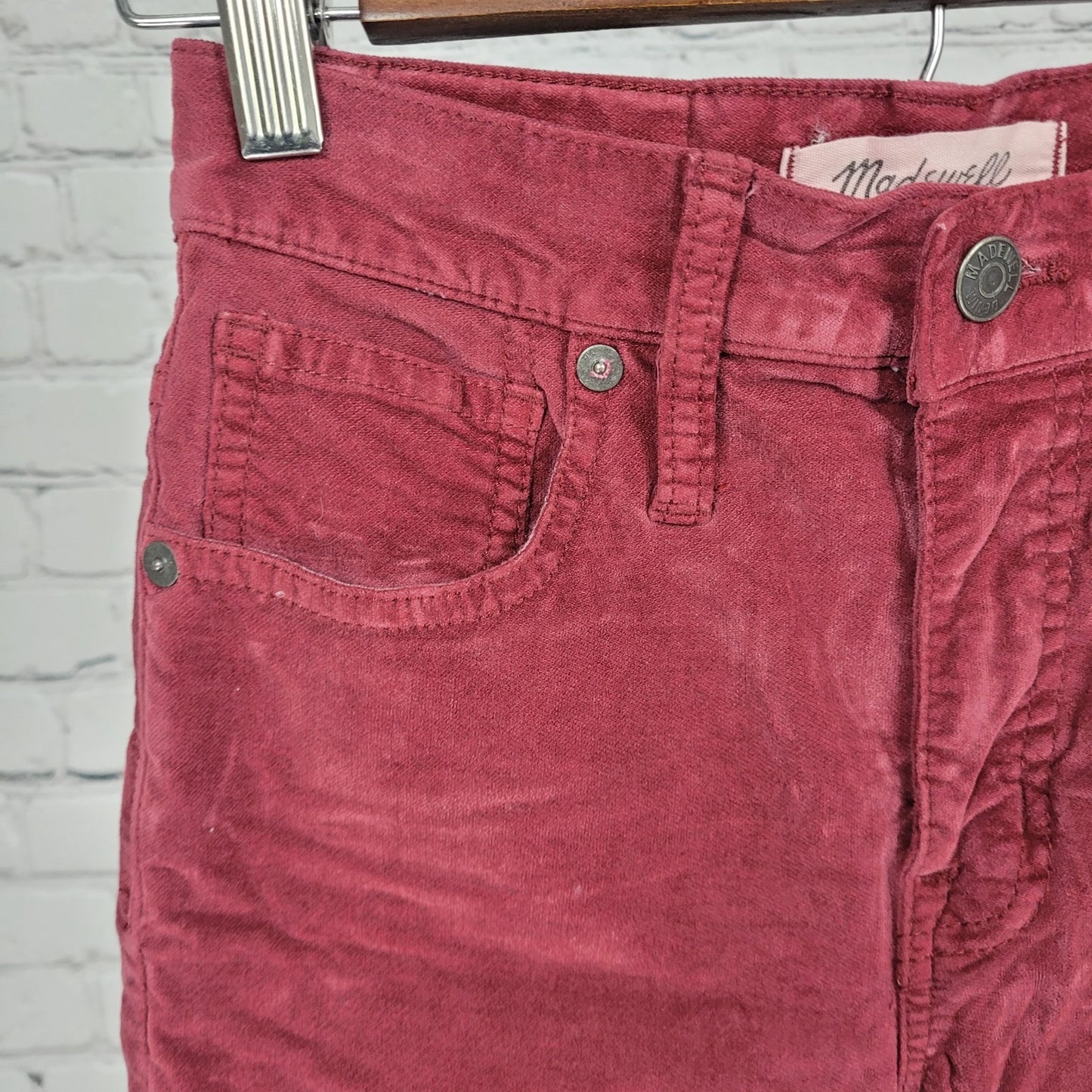 Madewell Red Velvet Corduroy 10" High Rise Stretch Skinny Pants 23 (23x27)