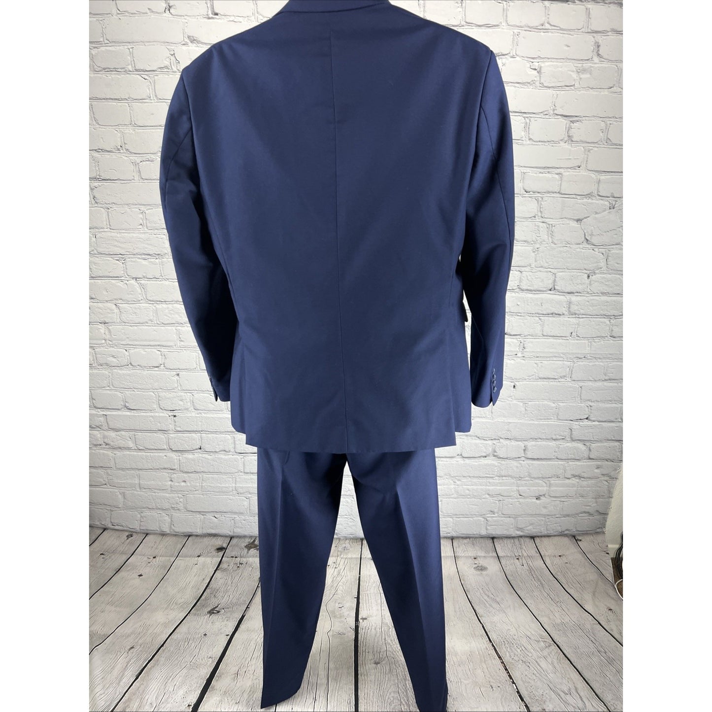 Unbranded Blue Full Suit 4 Piece Set Vest Pants Necktie Notch 2 Button Jacket XL