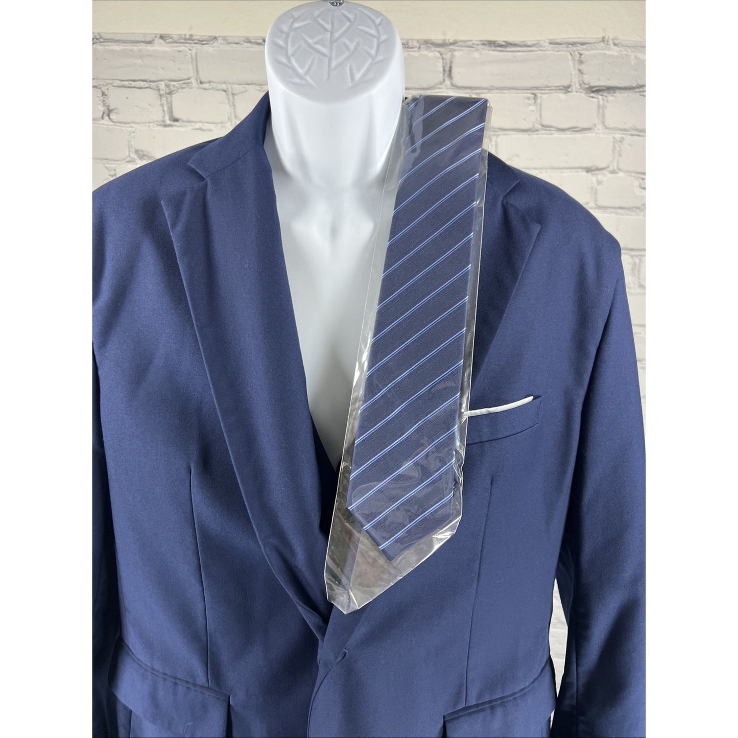 Unbranded Blue Full Suit 4 Piece Set Vest Pants Necktie Notch 2 Button Jacket XL