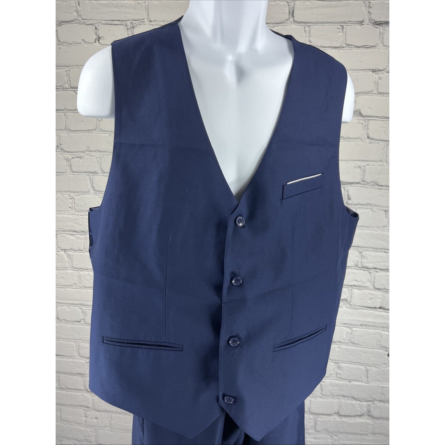 Unbranded Blue Full Suit 4 Piece Set Vest Pants Necktie Notch 2 Button Jacket XL