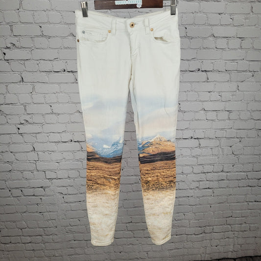 HUGO BOSS Orange Label Landscape Print Low Rise Skinny Jeans Size 27 (27x32)