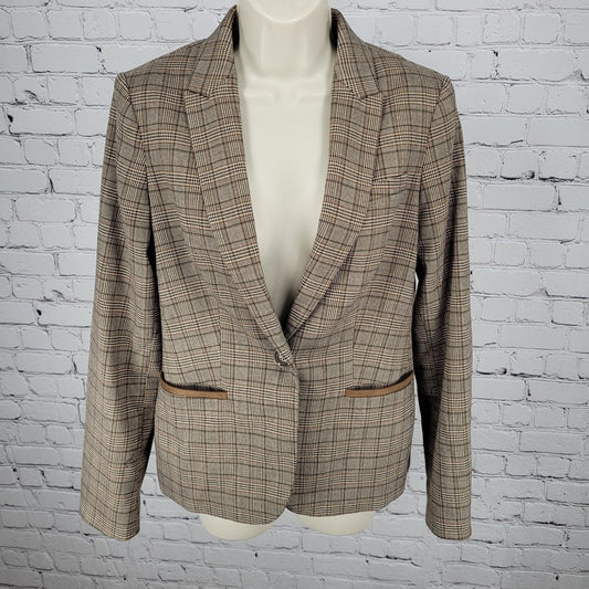 Tommy Hilfiger Brown Houndstooth Check Elbow Patches Peak Blazer Jacket Size 6