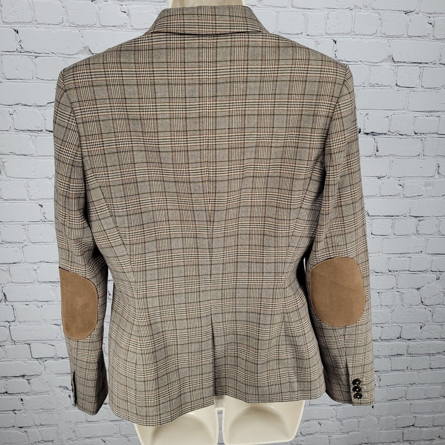 Tommy Hilfiger Brown Houndstooth Check Elbow Patches Peak Blazer Jacket Size 6
