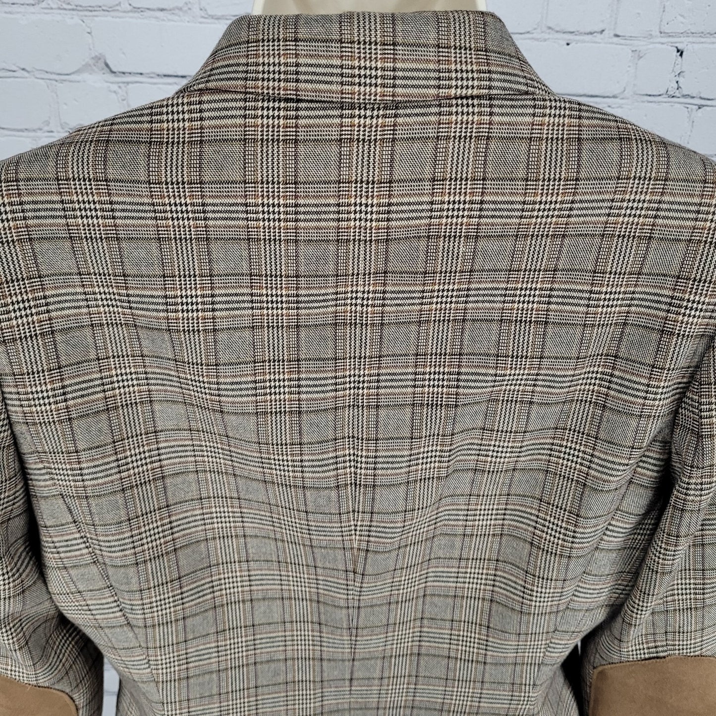 Tommy Hilfiger Brown Houndstooth Check Elbow Patches Peak Blazer Jacket Size 6