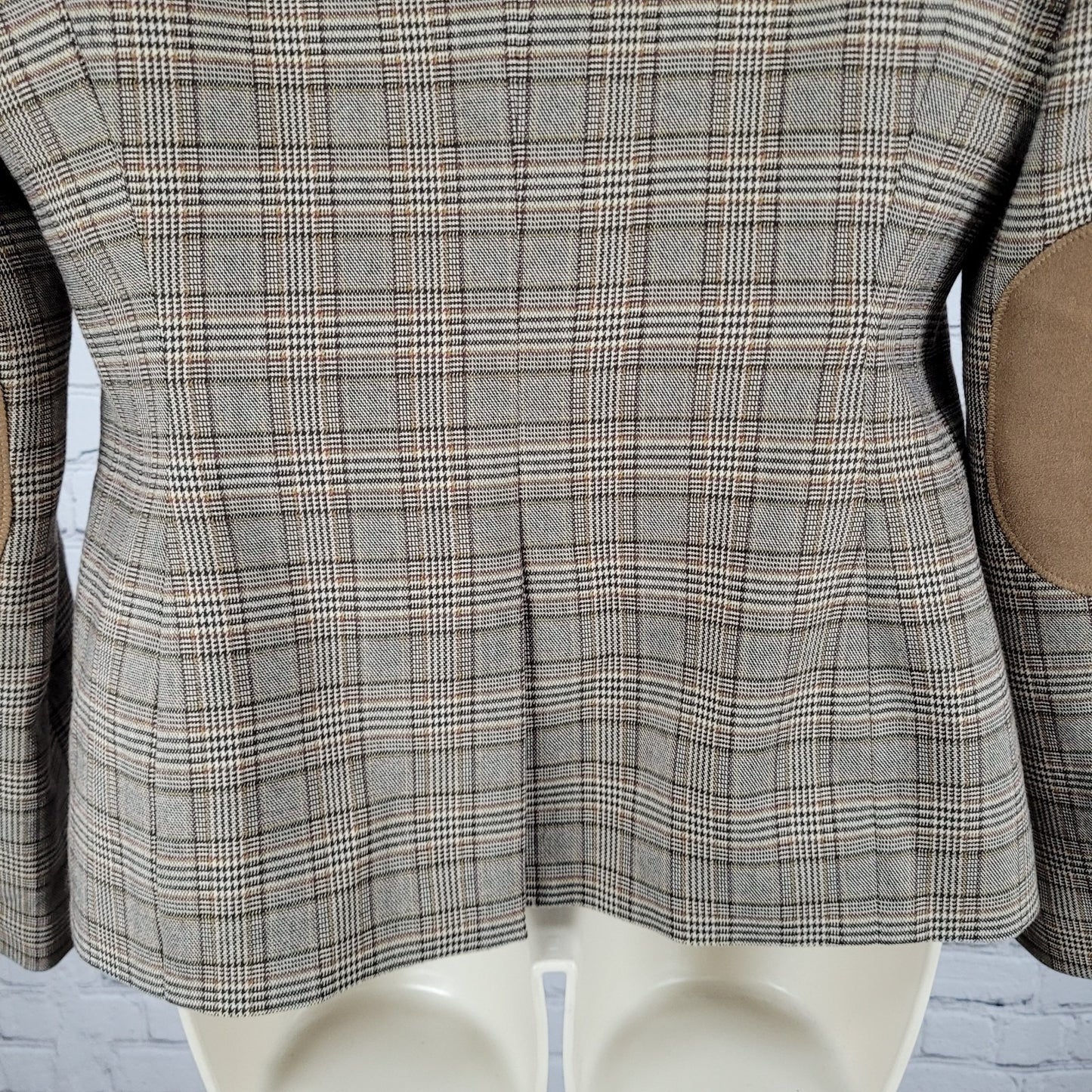 Tommy Hilfiger Brown Houndstooth Check Elbow Patches Peak Blazer Jacket Size 6