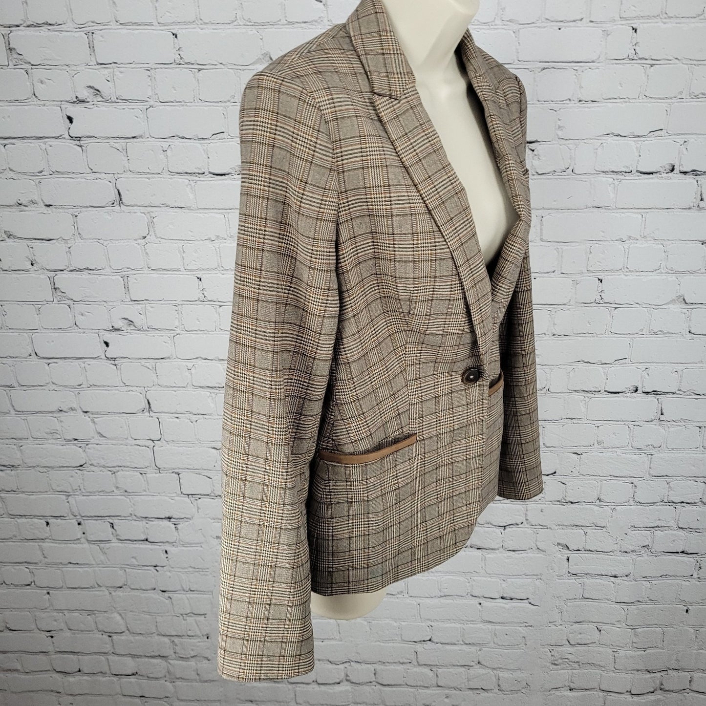 Tommy Hilfiger Brown Houndstooth Check Elbow Patches Peak Blazer Jacket Size 6