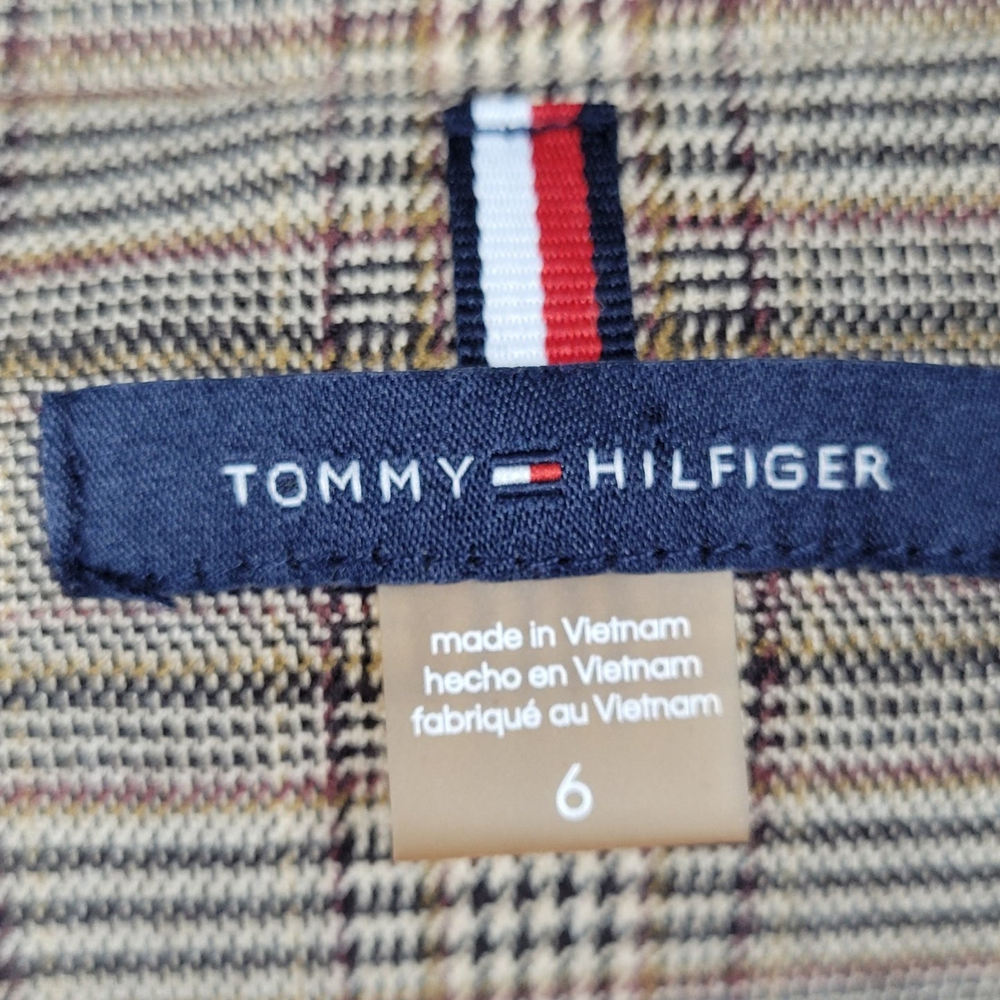 Tommy Hilfiger Brown Houndstooth Check Elbow Patches Peak Blazer Jacket Size 6