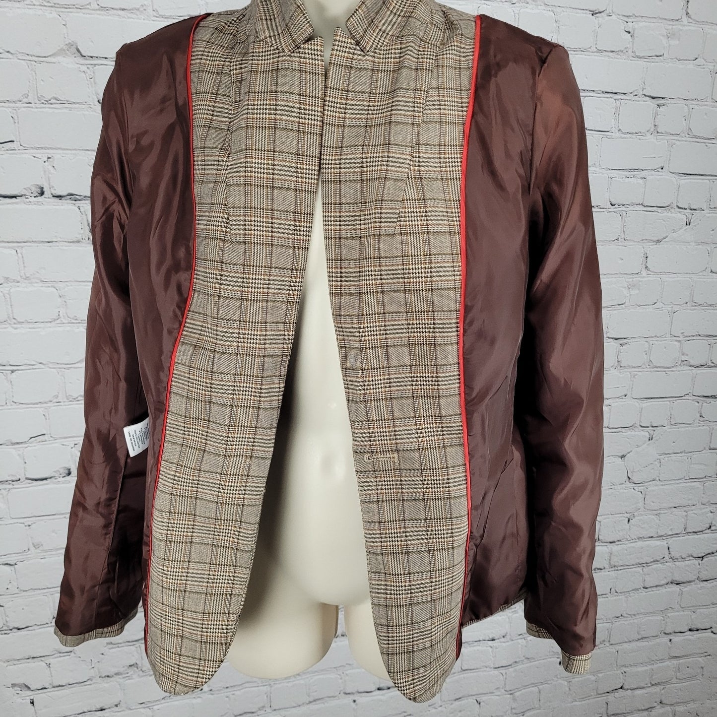 Tommy Hilfiger Brown Houndstooth Check Elbow Patches Peak Blazer Jacket Size 6