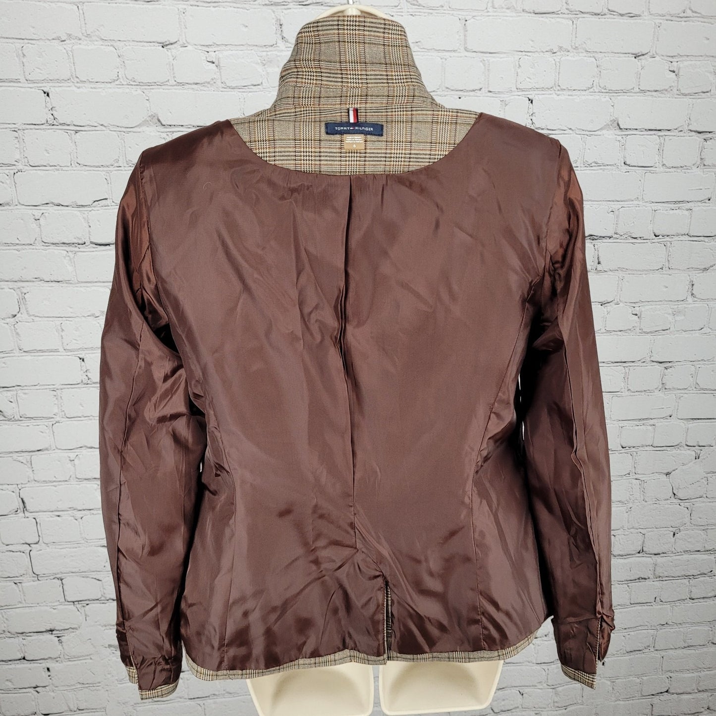 Tommy Hilfiger Brown Houndstooth Check Elbow Patches Peak Blazer Jacket Size 6
