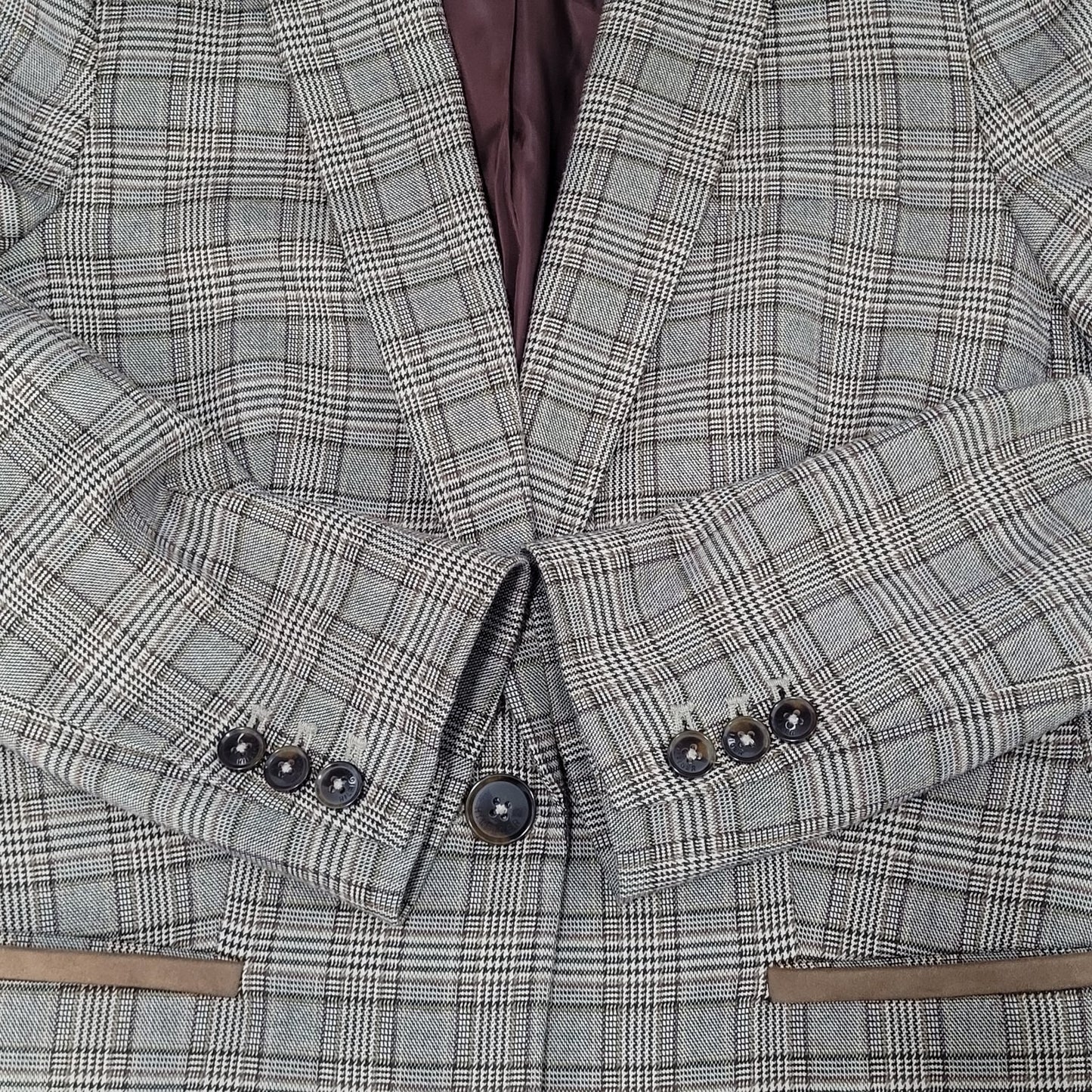 Tommy Hilfiger Brown Houndstooth Check Elbow Patches Peak Blazer Jacket Size 6