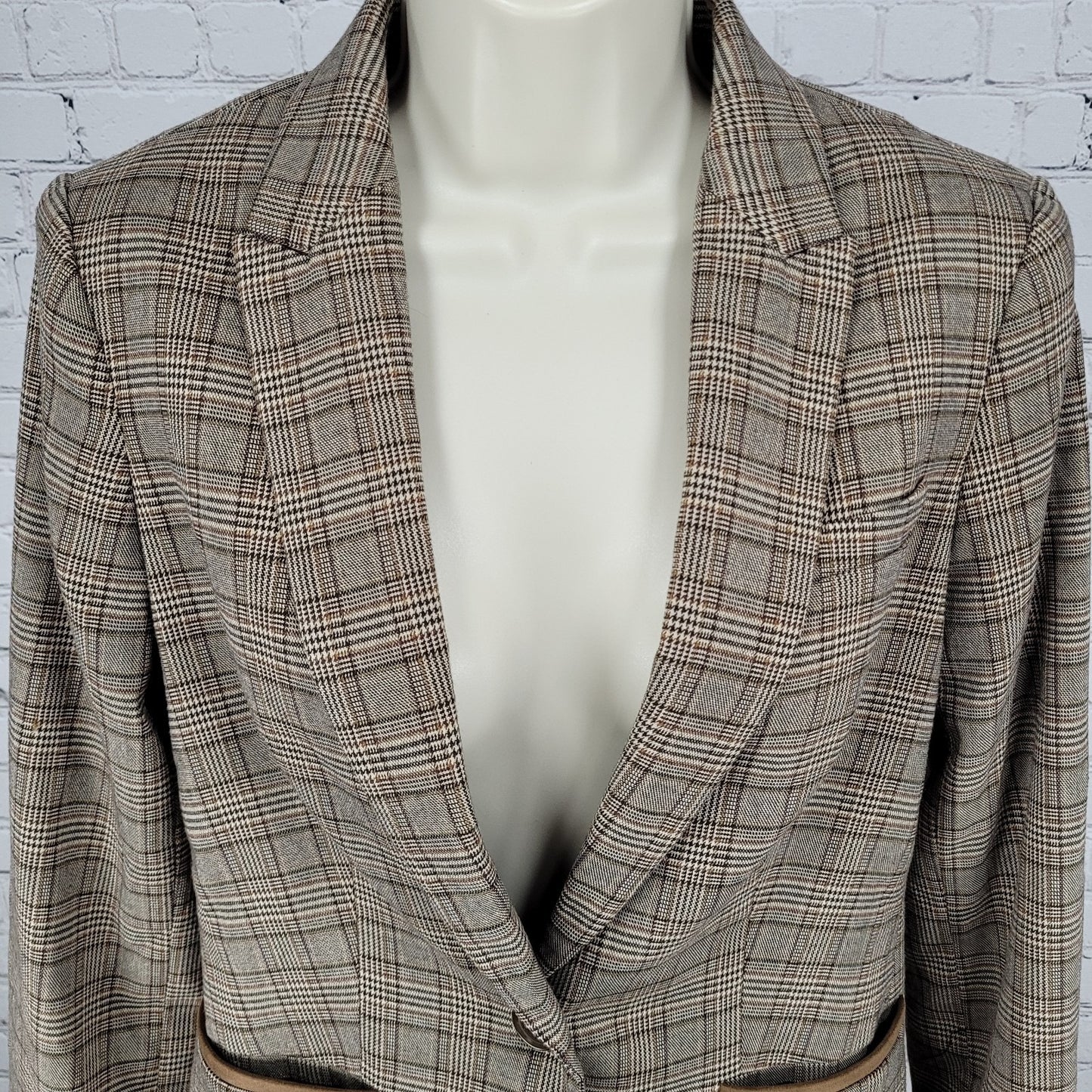 Tommy Hilfiger Brown Houndstooth Check Elbow Patches Peak Blazer Jacket Size 6