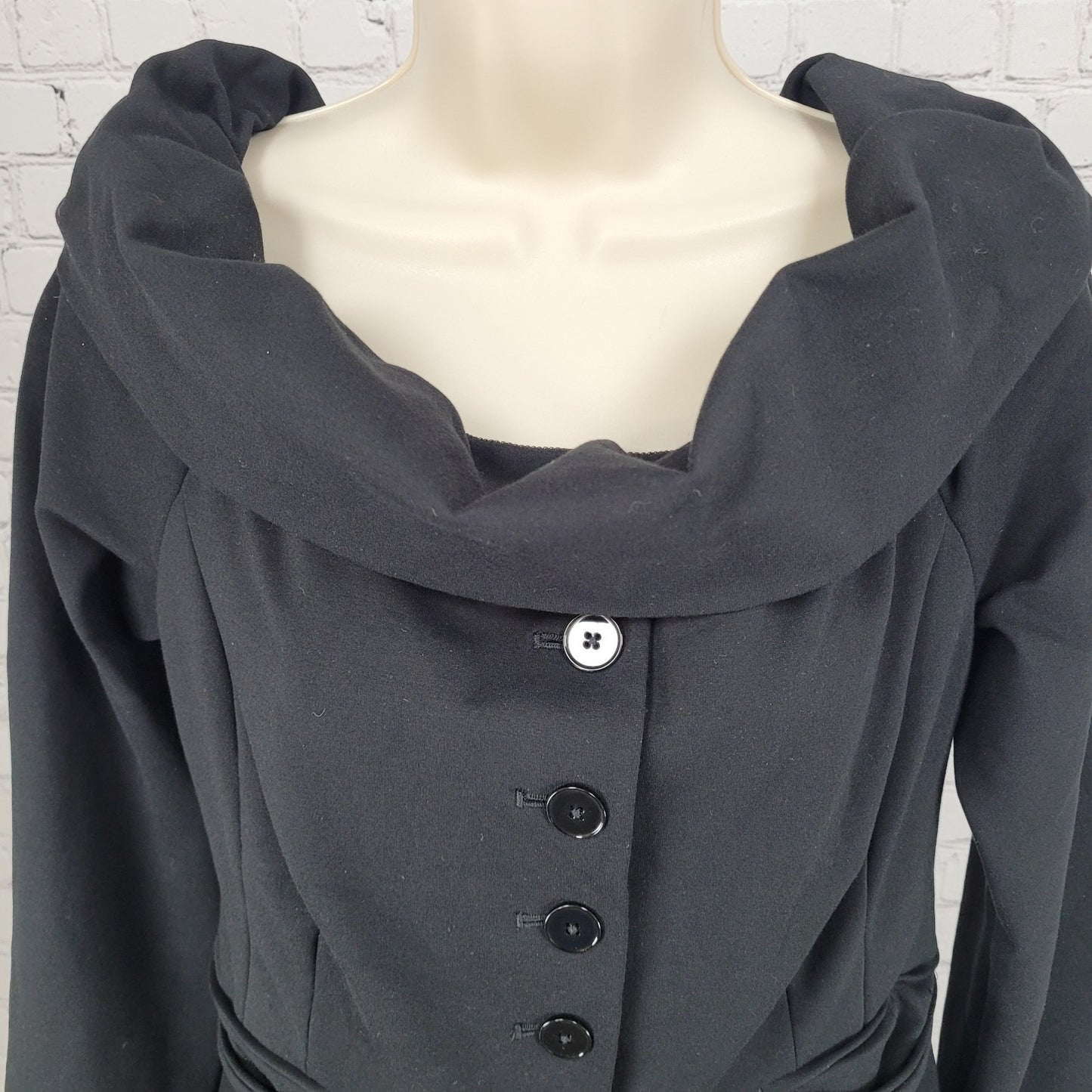 Maeve Anthropologie Black Stretch Buttoned Off Shoulder Blazer Jacket Size 10